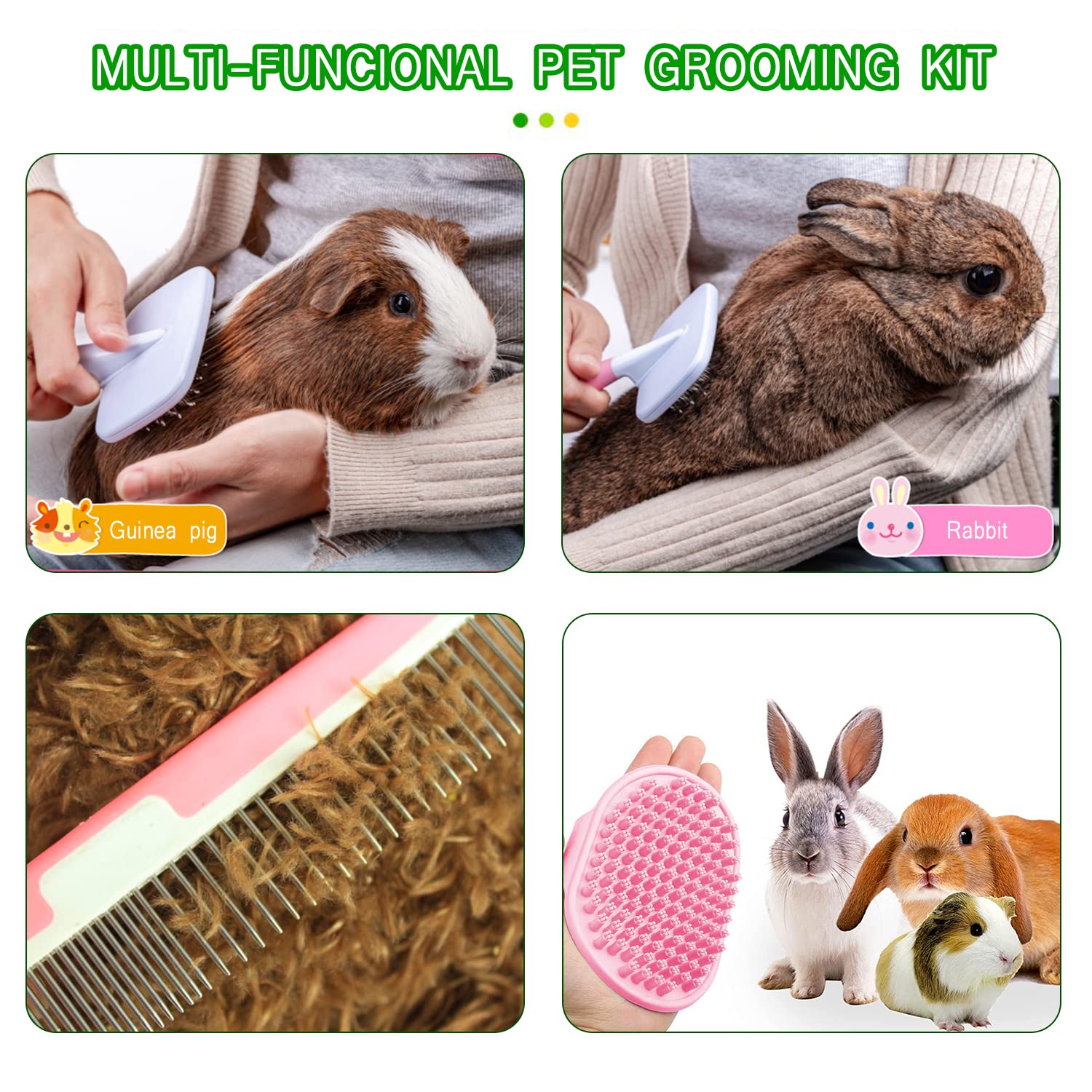 Crafterlife Small Animal Pet Grooming Kit With Pet Shedding Slicker Brush, Bath Massage Glove, Pet Grooming Comb, Nail Clipper T