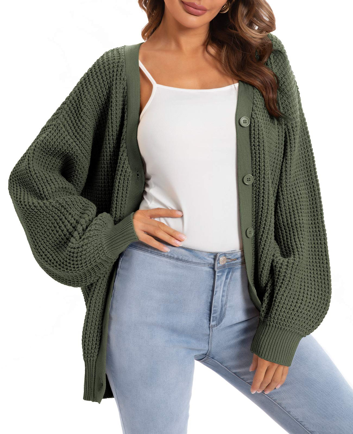 Qualfort Womens Solid Soft Stretch Soft Knit Cardigan Sweater Green Xx-Large