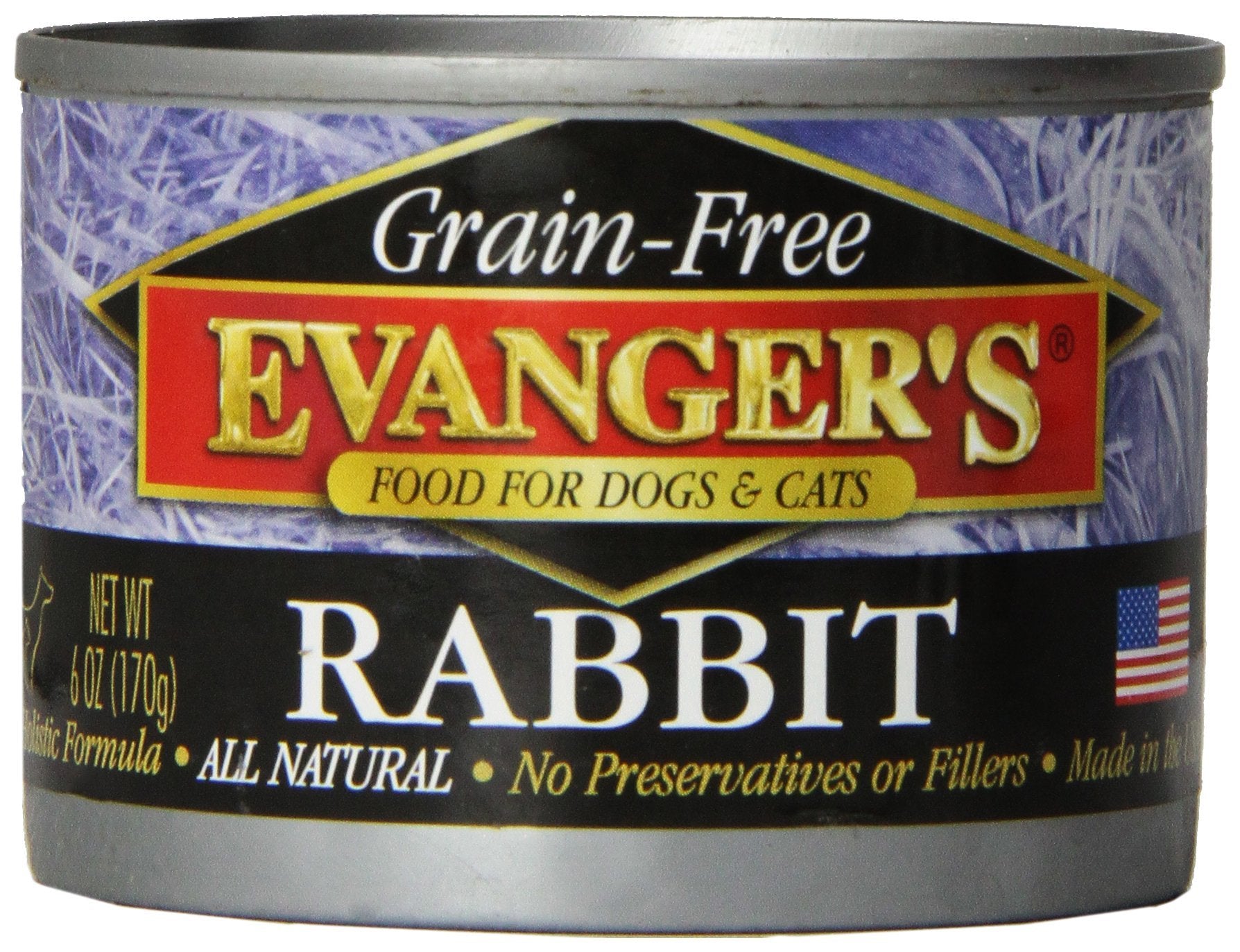 EvangerS 776255 24-Pack Grain Free 100-Percent Rabbit For Dogs And Cats, 6-Ounce