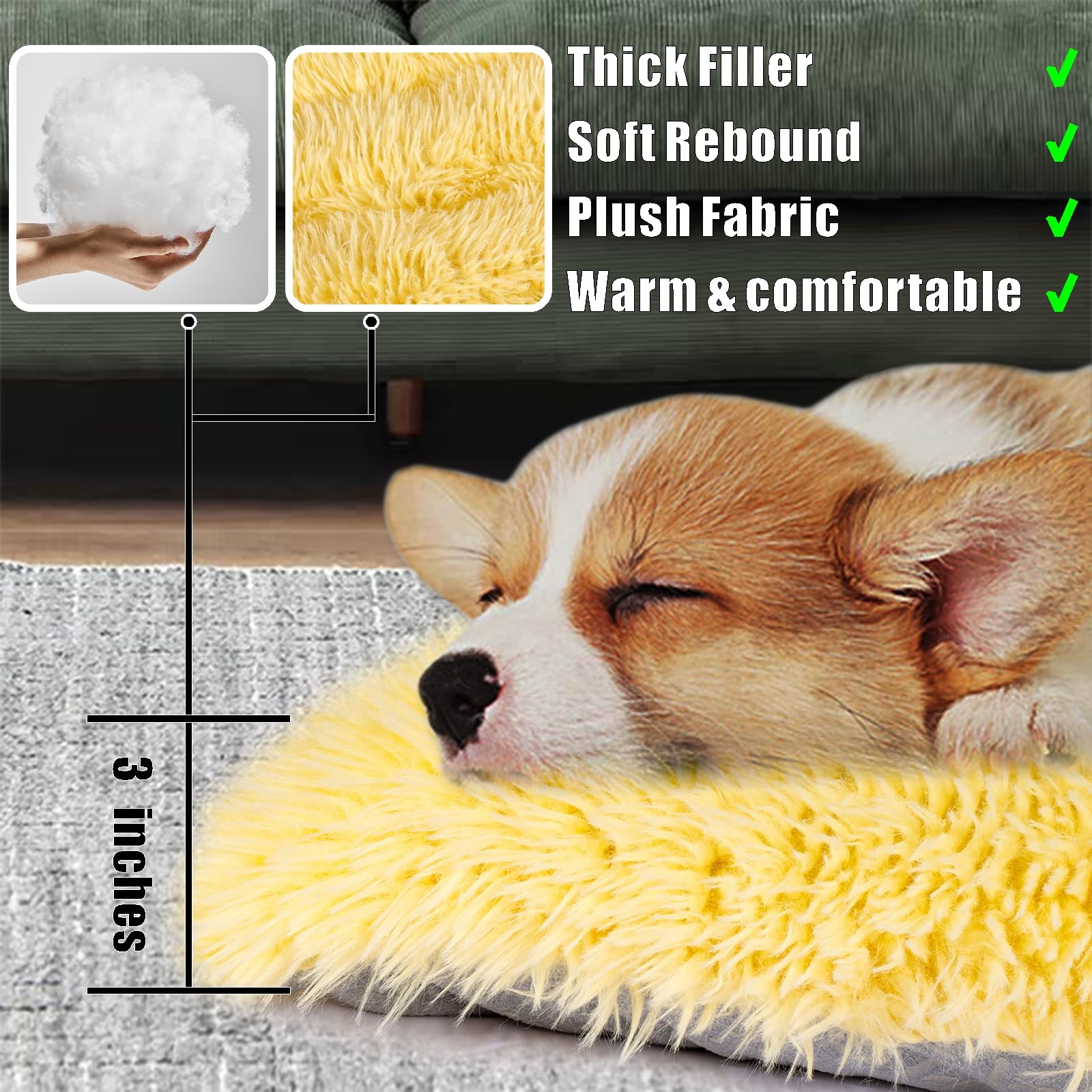 Washable Dog Bed, Deluxe Plush Dog Crate Pad And Cat Bed, Anti-Slip Bottom Kennel Pad Mat, Fuzzy Pet Beds For Large, Medium, Sma