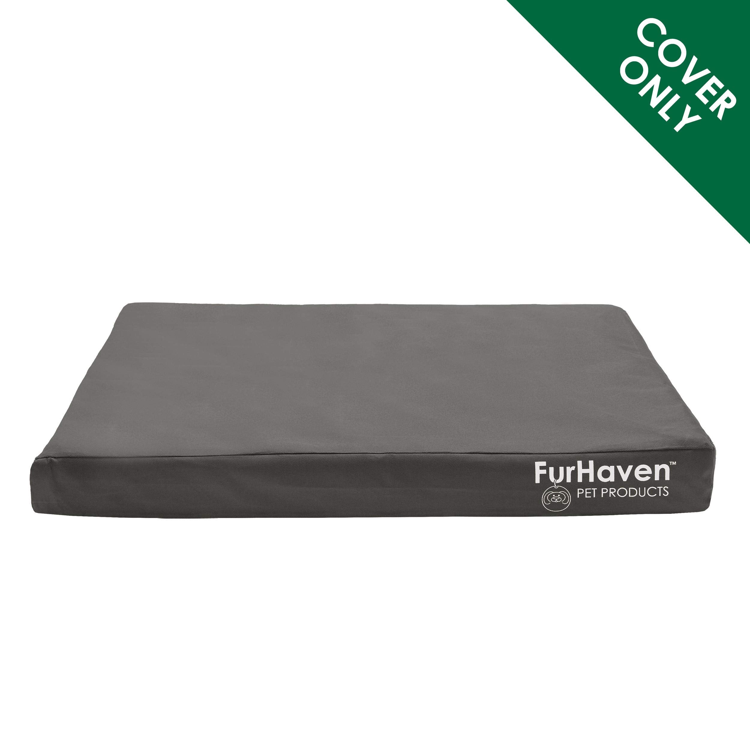 Furhaven Replacement Dog Bed Cover Water-Resistant Indoor/Outdoor Logo Print Oxford Polycanvas Mattress, Washable - Stone Gray,