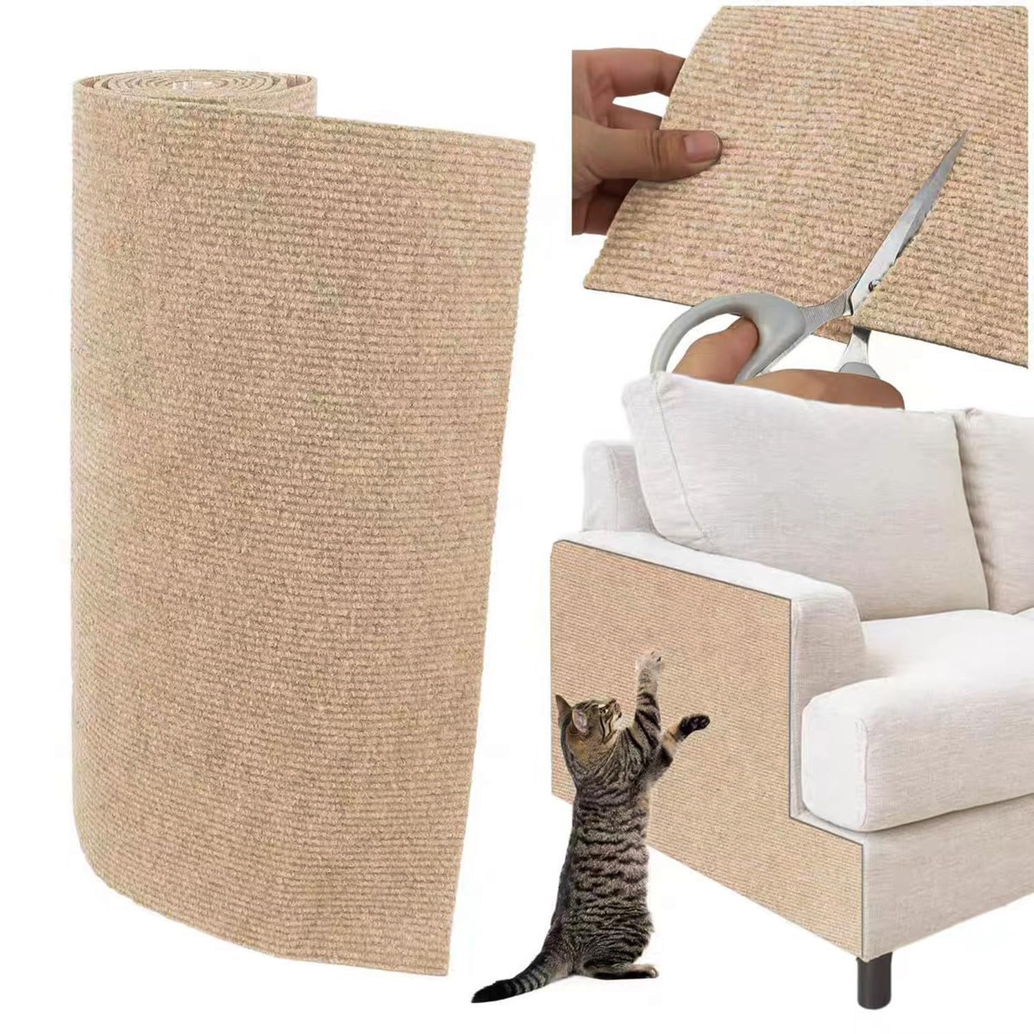 Shengocase 78.7'X15.8' Trimmable Self-Adhesive Carpet Mat Pad Replacement For Cat Tree Shelf Shelves, Cat Wall Furniture Steps, Carpet Scratching Post Scratcher Couch Protector (Beige)
