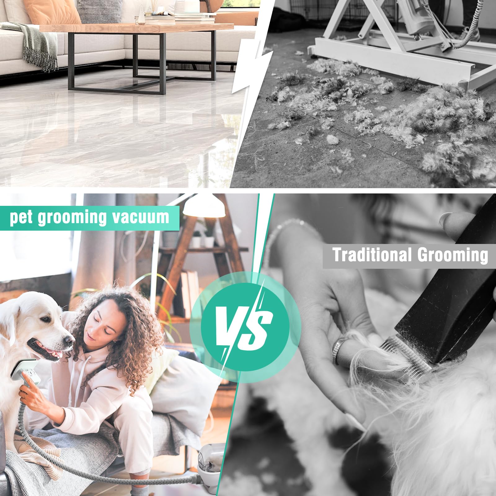 Sisigad Dog Grooming Kit,Pet Hair Vacuum,Dog Grooming & Low Noise Hair Vacuum,Professional Clippers Nail Trimmer Grinder,7 Pet G