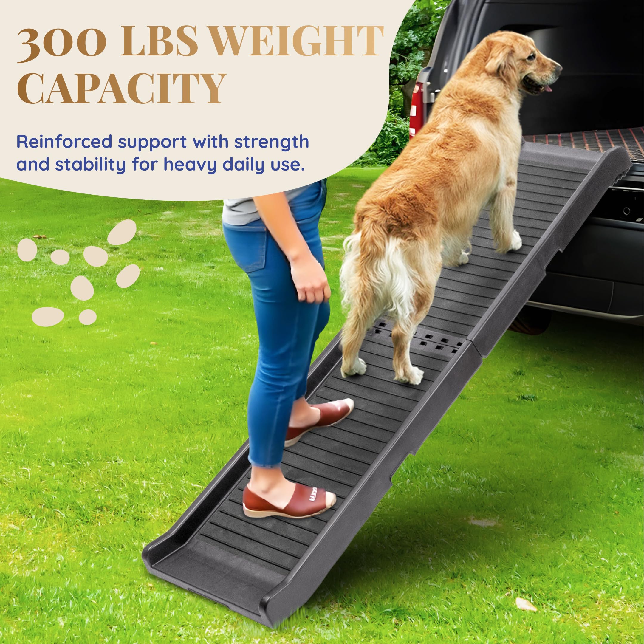 Dog Ramp For Car - 68,5'' Long & 15'' Wide - Rubber Anti-Slip Dog Ramps For Large Dogs - Stable Dog Car Ramp 300 Pounds Capacity