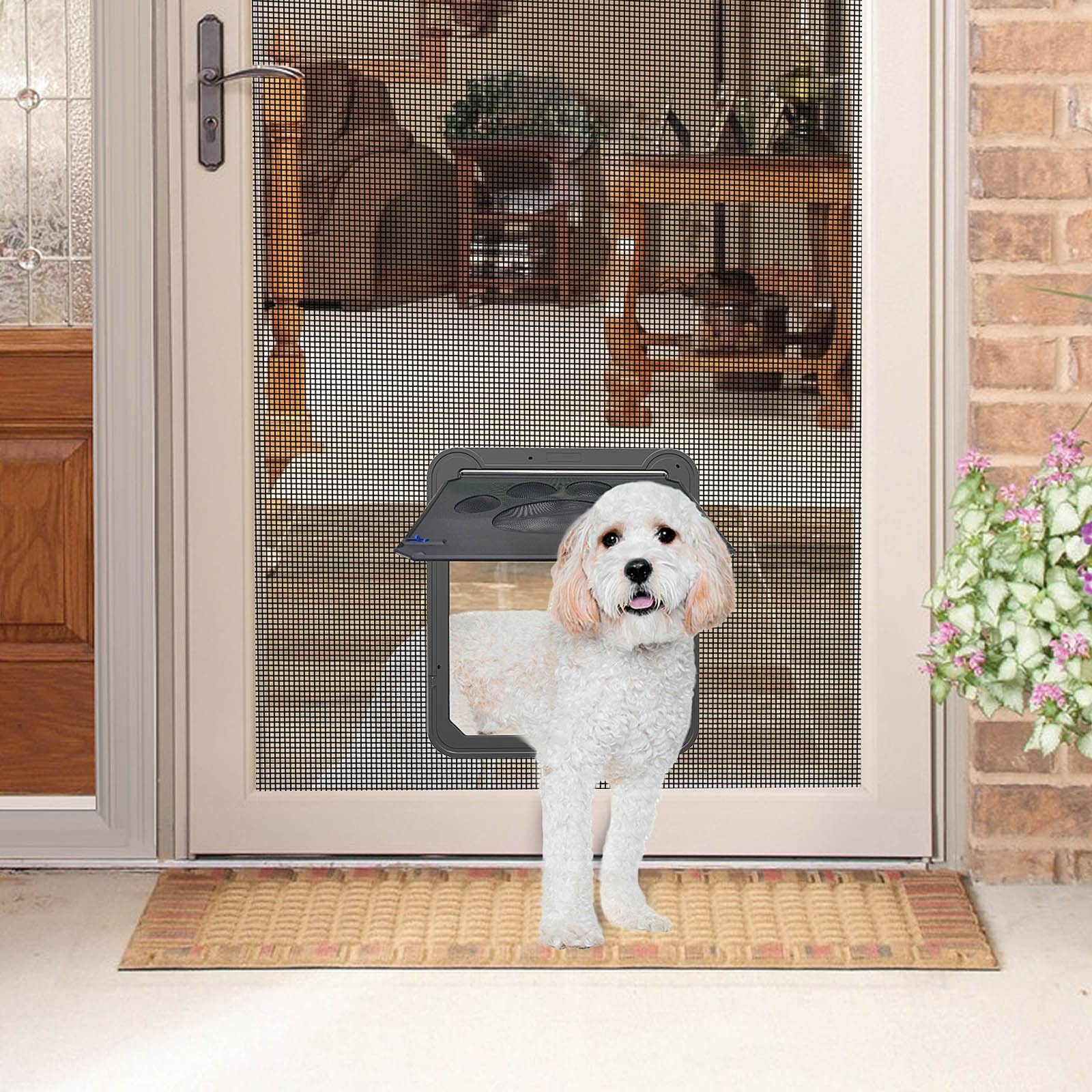 Enjoying Pet Screen Door 12.2'' X 14'' Inner Door Size, Dog Doors With Replacement Magnetic Flap Lockable Dog Screen Door, Black