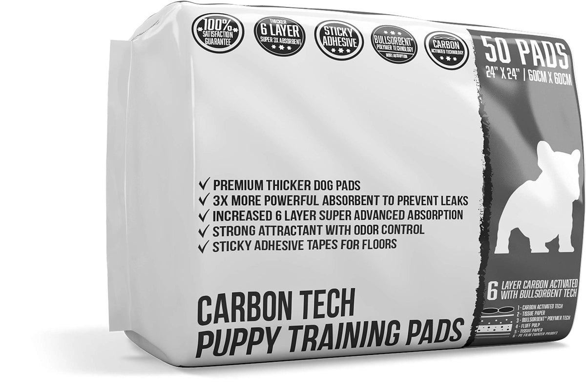 Bulldoglogy Carbon Black Puppy Pee Pads With Adhesive Sticky Tape - Large Charcoal Housebreaking Dog Training Wee Pads (24X24) 6