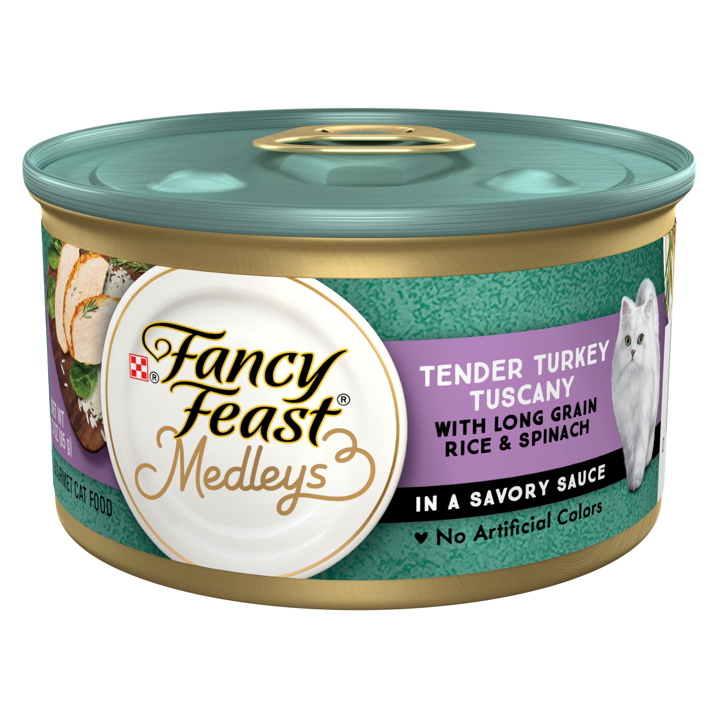 Purina Fancy Feast Medleys Tender Turkey Tuscany with Long Grain Rice and Spinach in a Savory Sauce - 3 oz. Can - (Pack of 24) 3