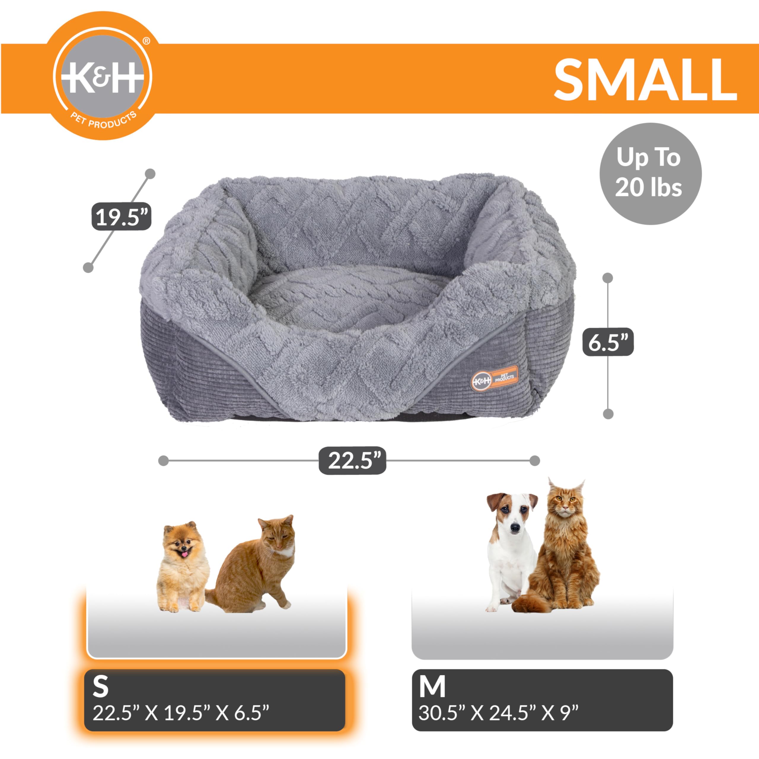 K&H Pet Products Thermo-Pet Lounge Sleeper Indoor Heated Pet Bed for Cats & Dogs, Bolstered Warm Calming Pillow Bed, Waterproof