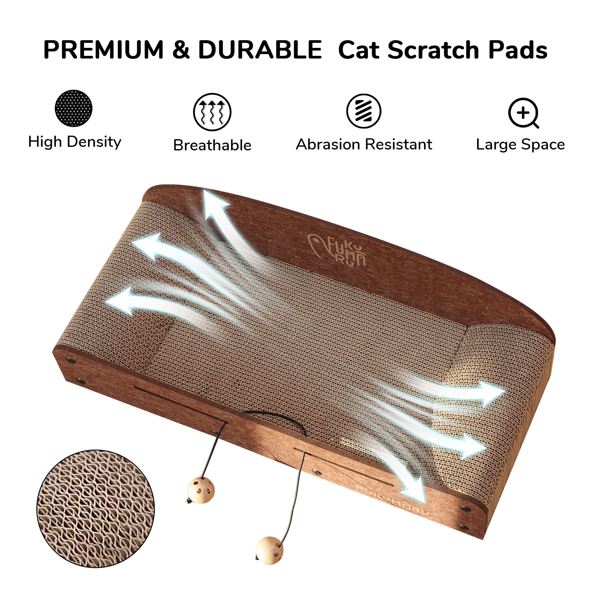 Fukumaru 26 Inch Cat Scratcher Cardboard Lounge Bed, Durable Cat Scratcher Extra Large Lounger, 2 Reversible Cat Scratching Pads