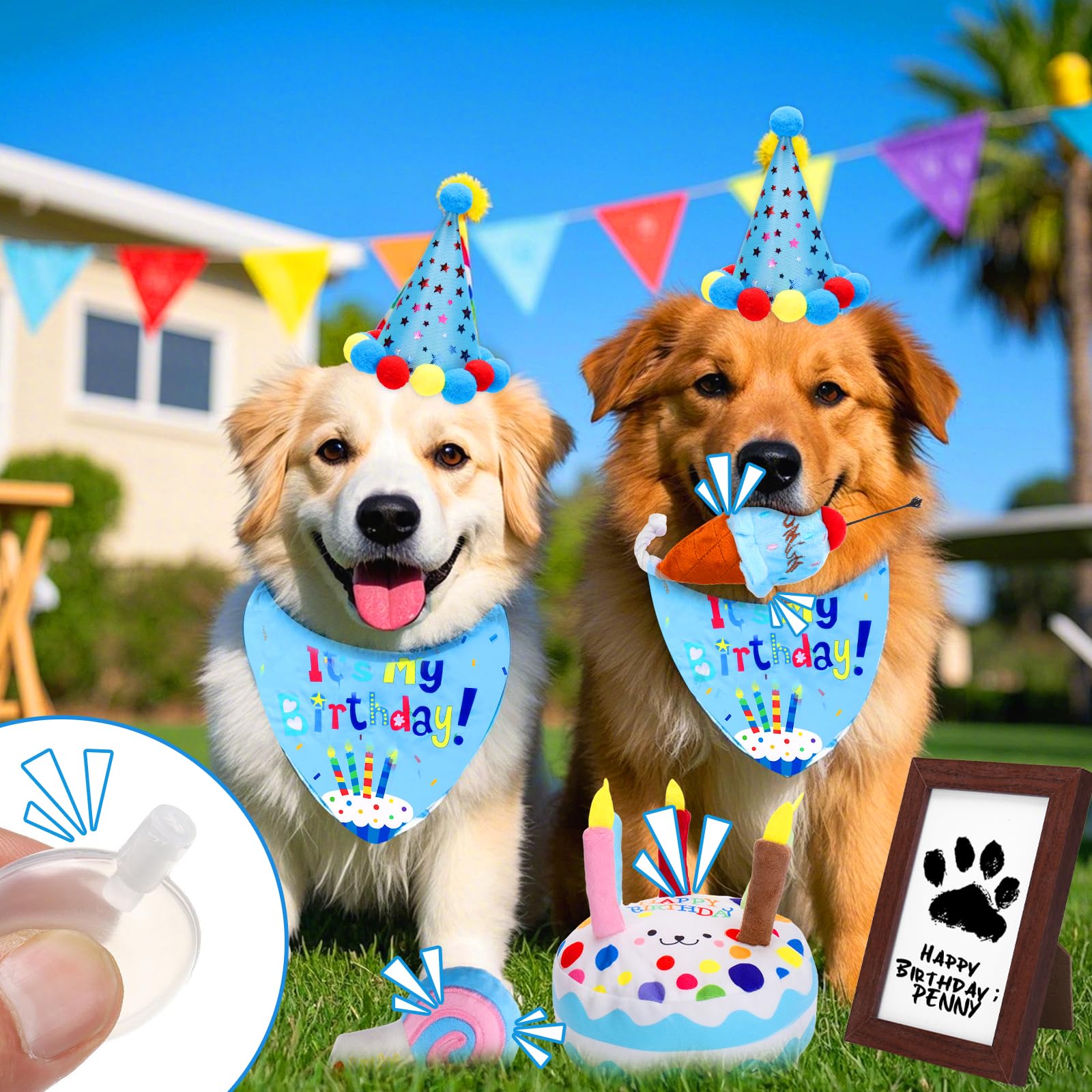 Baborui Dog Birthday Party Decorations Set - All-In-One Dog Birthday Party Supplies With Paw Print Kits, Squeaky Plush Toys, Bal
