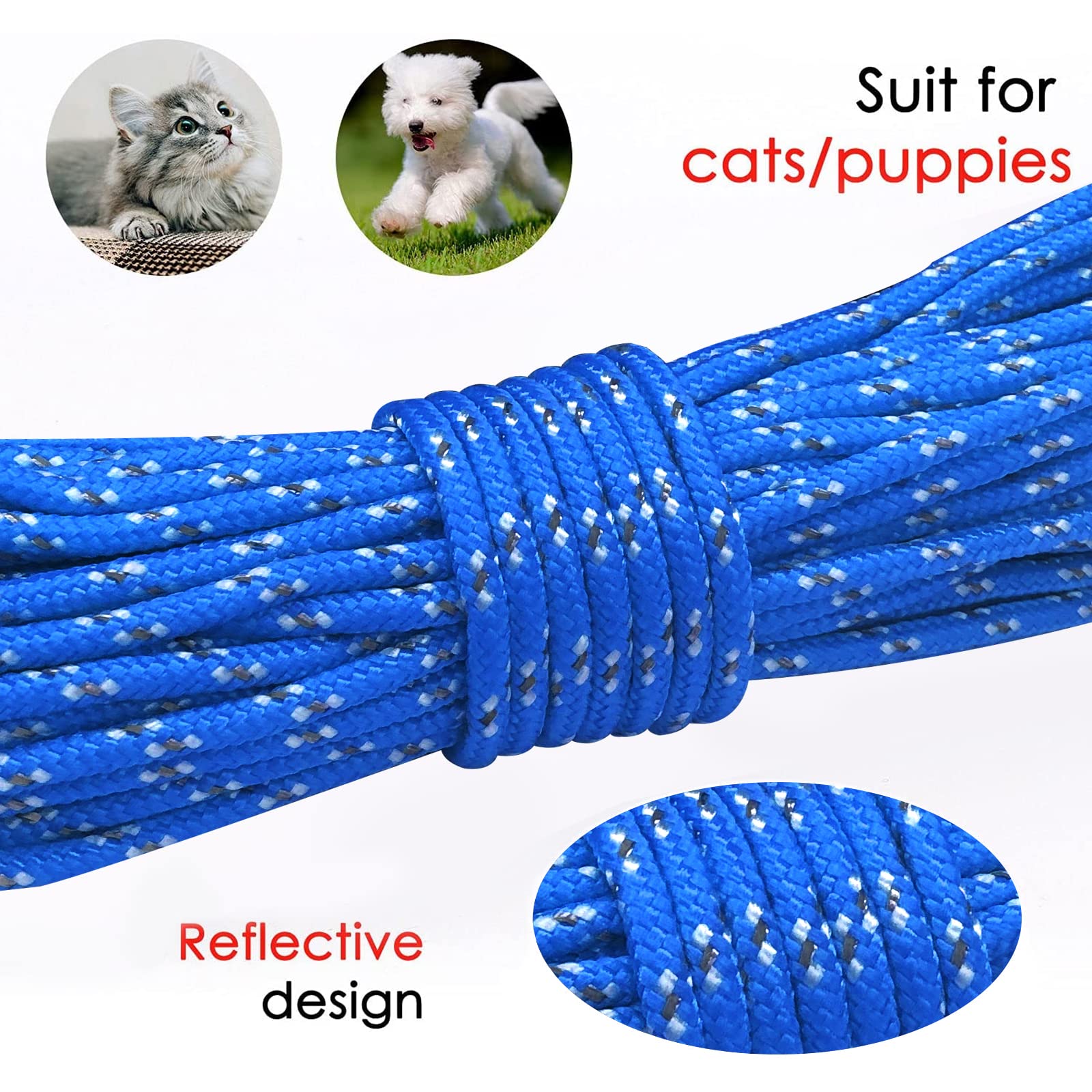 Rypet Reflective Cat Long Leash - 30 Ft Escape Proof Walking Leads Yard Long Leash Durable Safe Personalized Extender Leash Tran