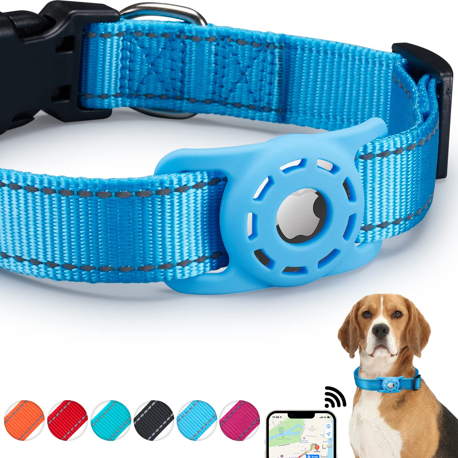 Konity Airtag Cat Collar, Compatible With Apple 2021, Nylon Pet Kitten Puppy Collar With Silicone Holder For Small Dogs, Blue,Xs: 8''-12'' Neck