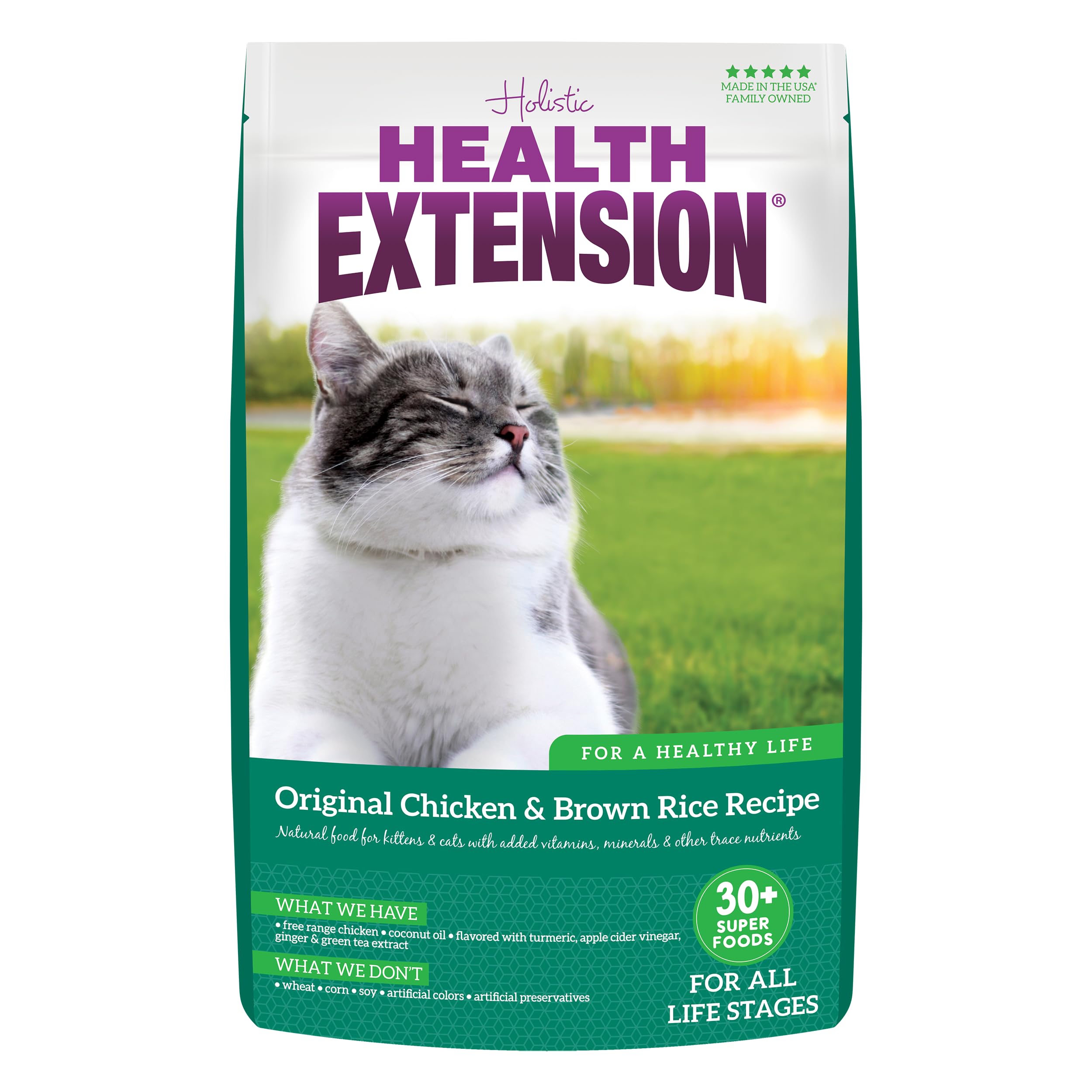 Health Extension Dry Cat Food, (4 lb / 1.81 kg) - Chicken & Brown Rice Recipe with Added Vitamins, Minerals, and Probiotics, Sui
