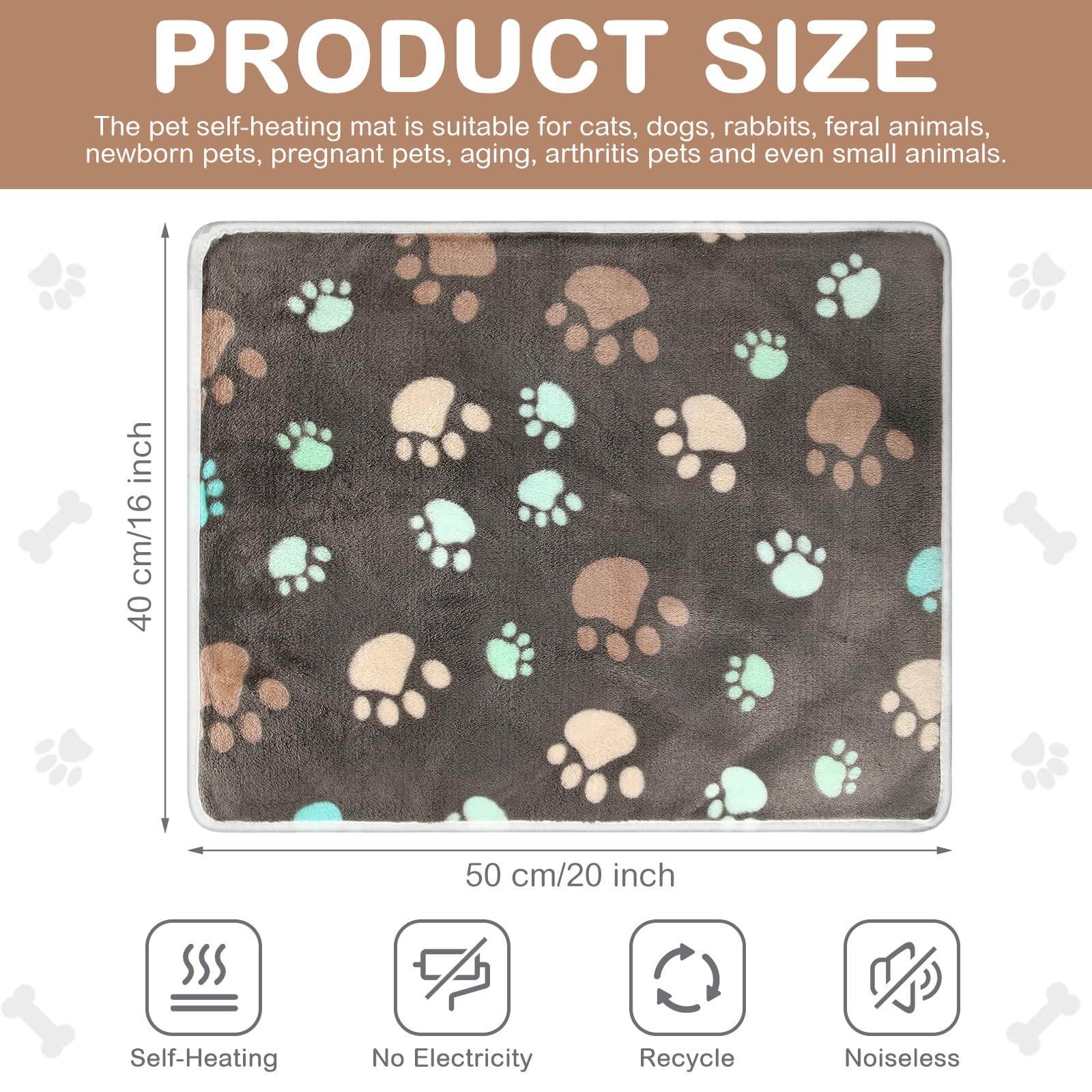 Hunnmingre 2 Pack Self Warming Cat Bed Self Heating Dog Pad Cat Warming Pad Thermal Pet Mat Washable Reflect Body Heat Removable