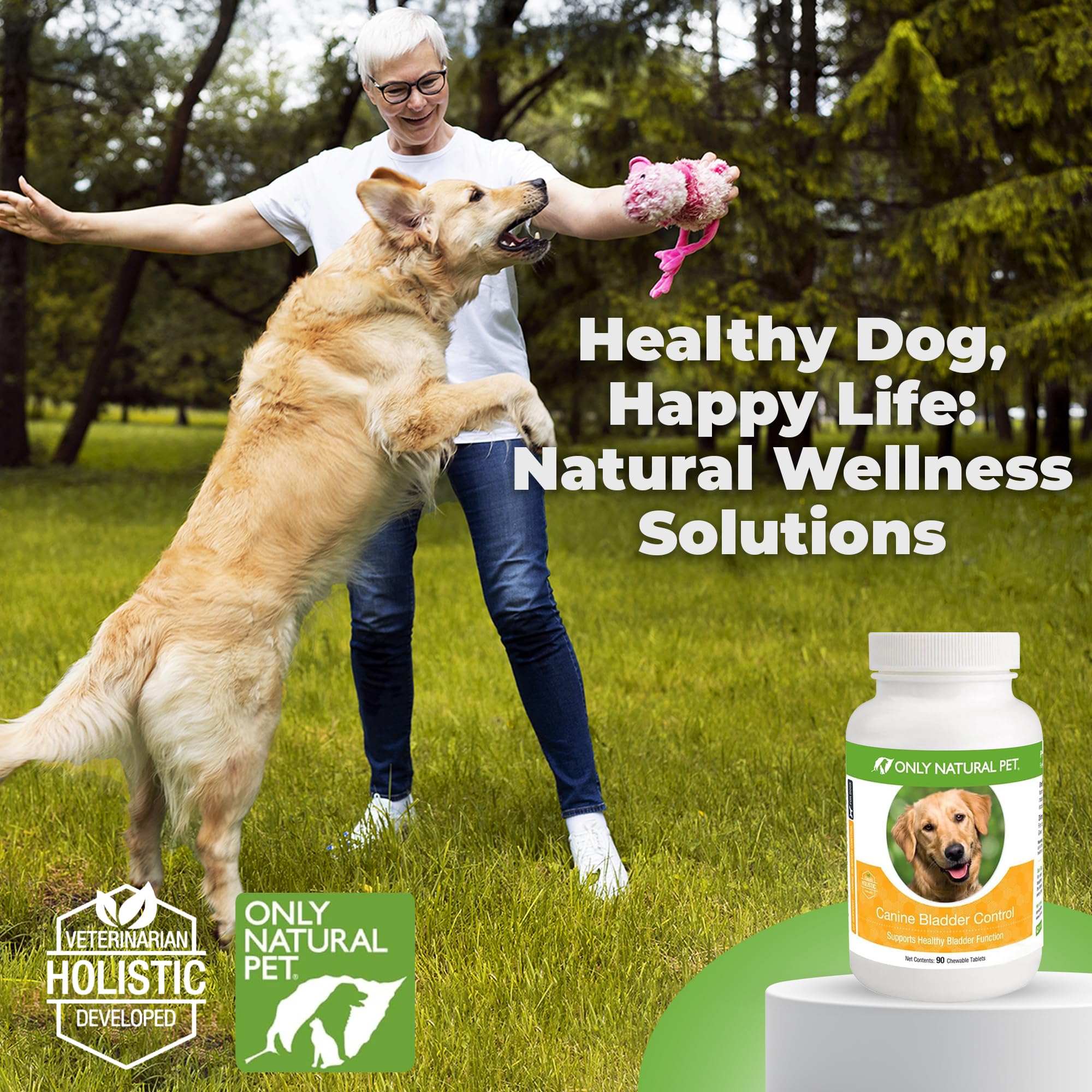 Only Natural Pet Canine Bladder Control Supplement - UTI & Incontinence Support, 90 Chewable Tablets, Natural Turkey Flavor