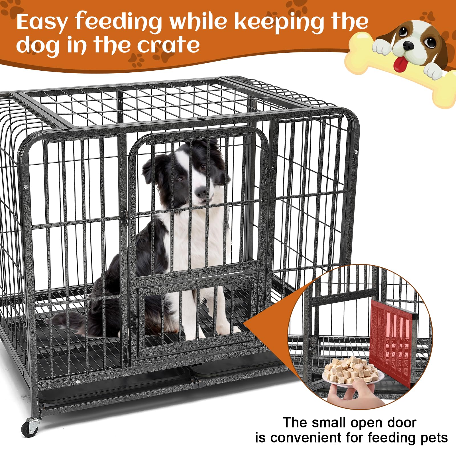 43.3Inch Indestructible Metal Dog Crates For Large Dogs, Heavy Duty Escape Proof Dog Kennel Indoor Extra Large Dog Crate With Lo