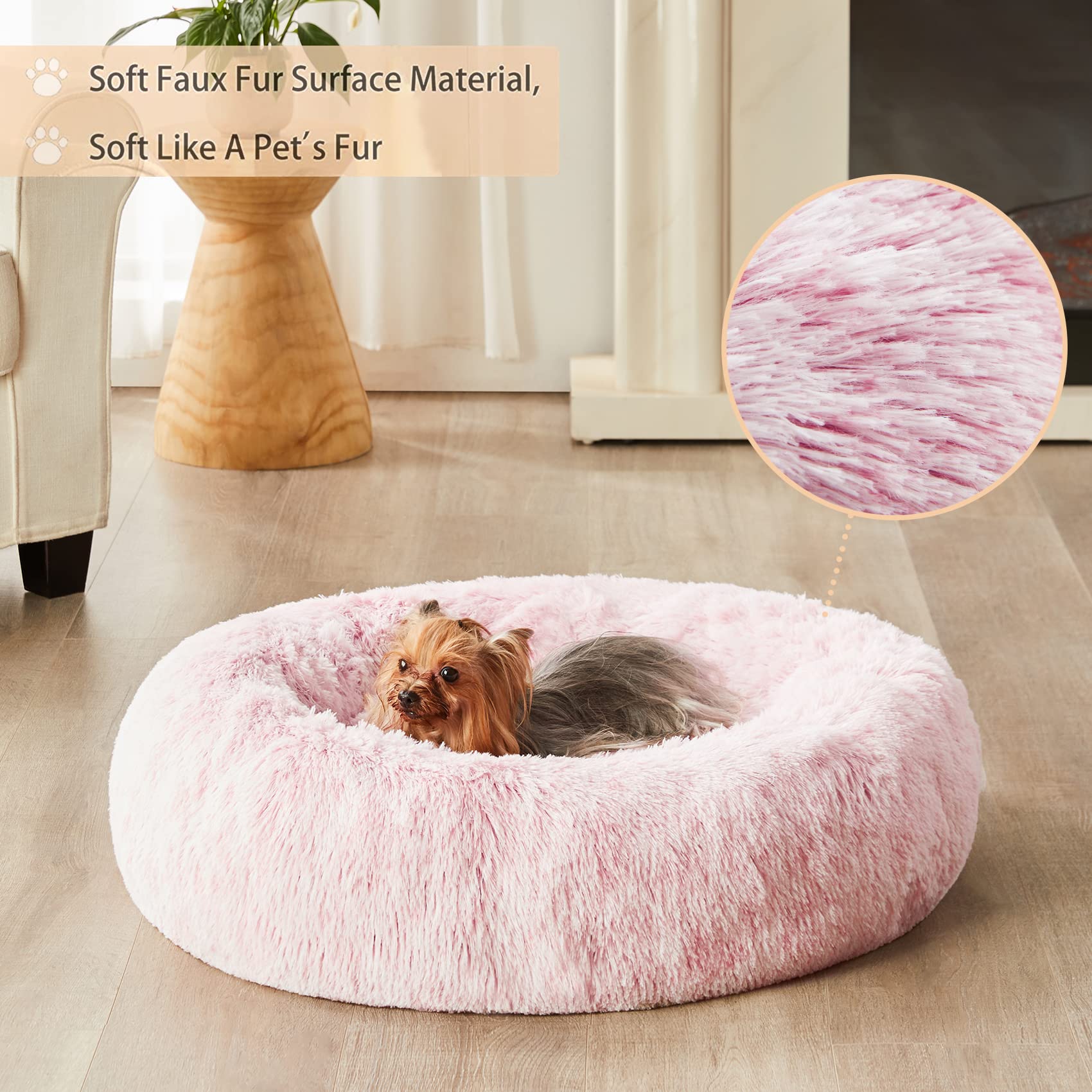 Wnpethome Calming Dog Bed & Cat Bed Donut, Faux Fur Self-Warming Donut Cuddler, Comfortable Round Plush Pet Beds (27 X 27 X 8 In
