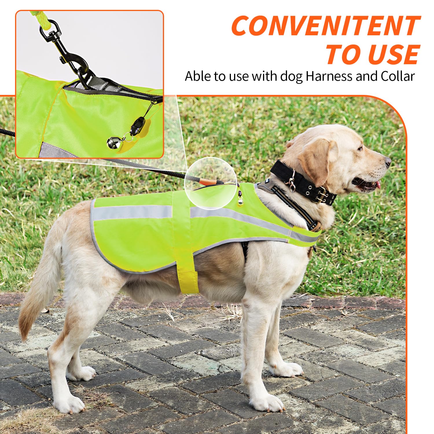 Reflective Dog Vest For Large And Xl Breeds, High Visibility Dog Safety Vest Harness With Removable Bell Keep Safe From Hunting,