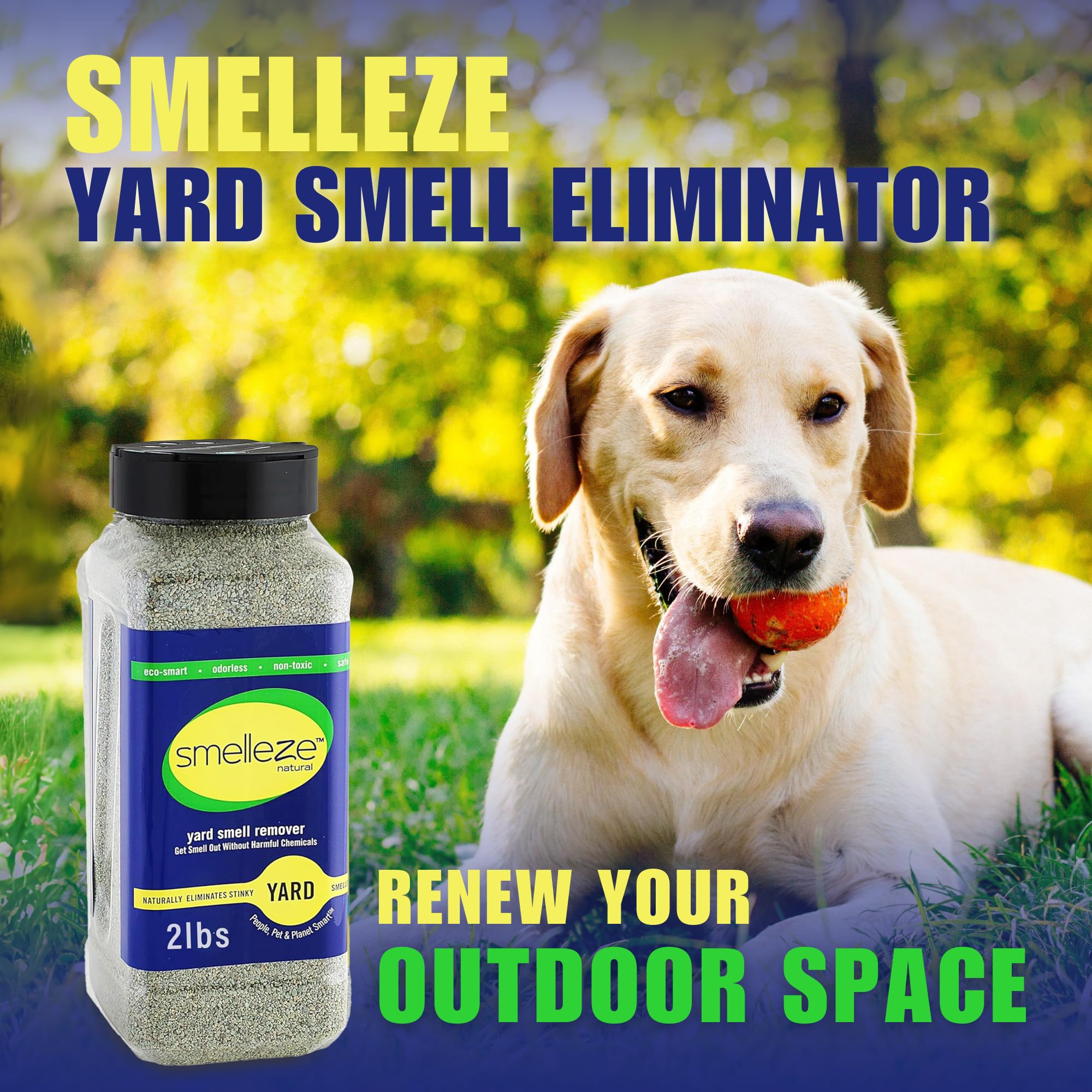 SMELLEZE Natural Yard Odor Remover, 2 lb Granules, Eliminate Pet Urine & Stool Smell, Safe for People, Pets & Plants, Green