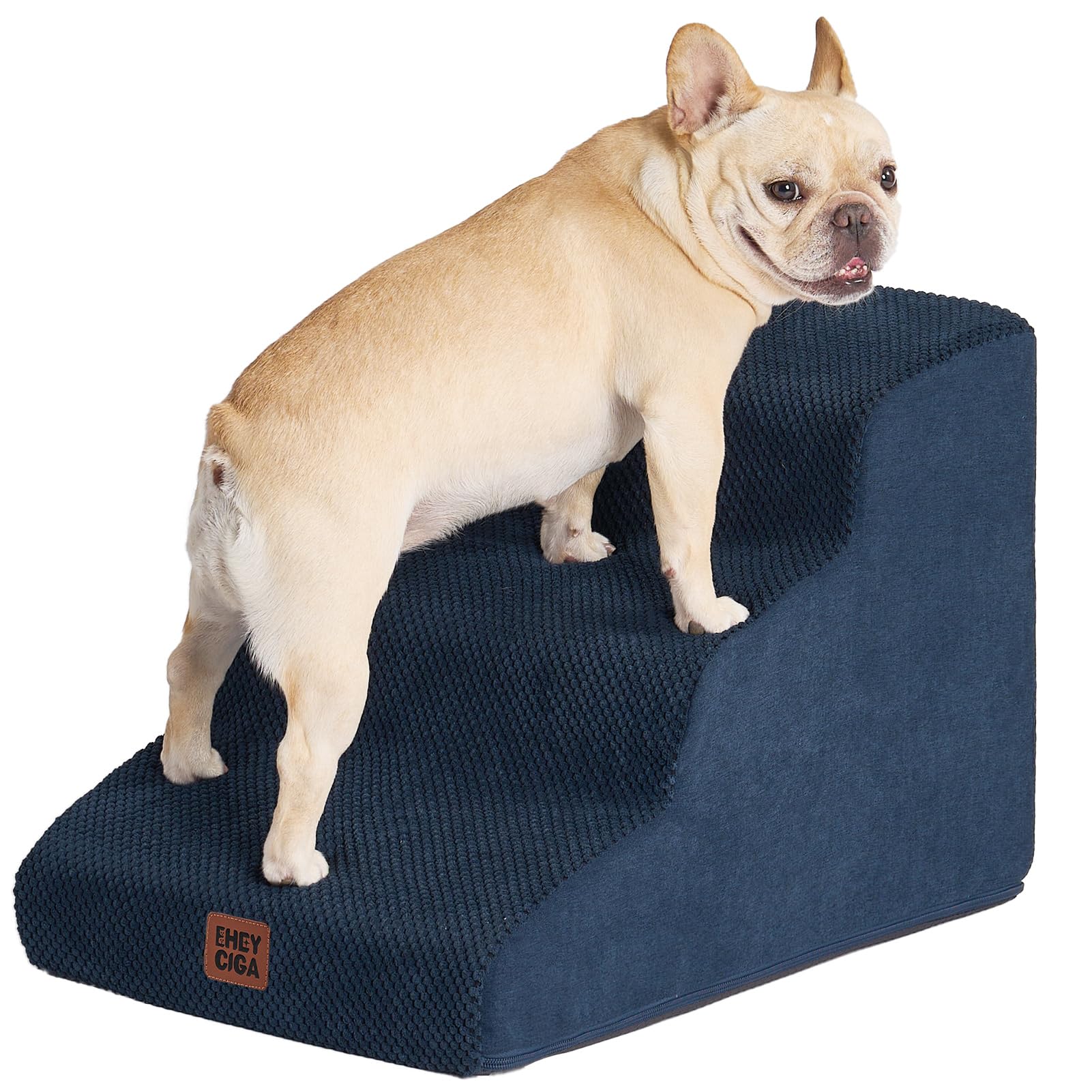 Eheyciga Curved Dog Stairs Ramp For Small Dogs 15.7' H, 3-Step Dog Steps For Couch Sofa And Chair, Pet Stairs For Cats, Non-Slip Balanced Pet Steps Indoor, Navy