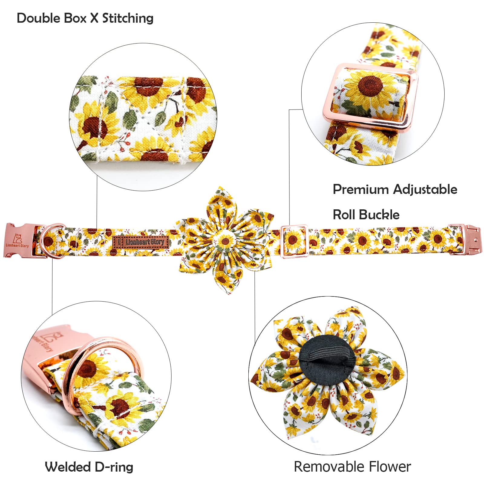 Lionheart glory Dog Collar with Flower Sunflower Print Dog Collar for Female or Male Dogs Soft Durable Adjustable Collar Flower