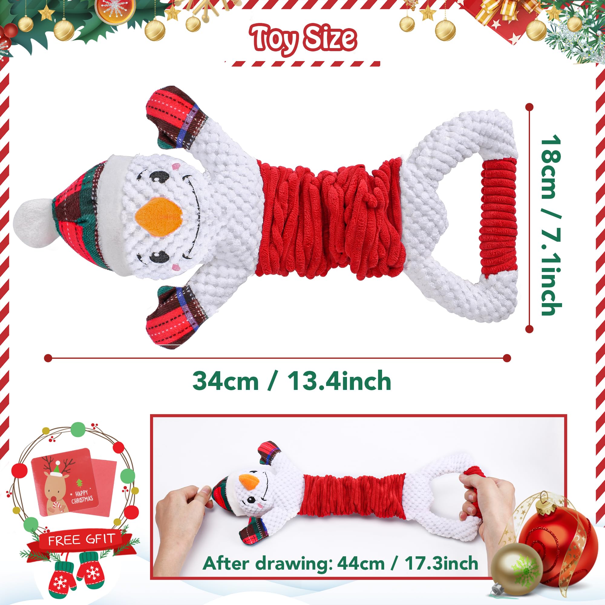 Newget Dog Plush Squeak Toy, Durable, Christmas Snowman, Medium, Large, Small Dogs, Puppy Teething, Indoor, 1 Count