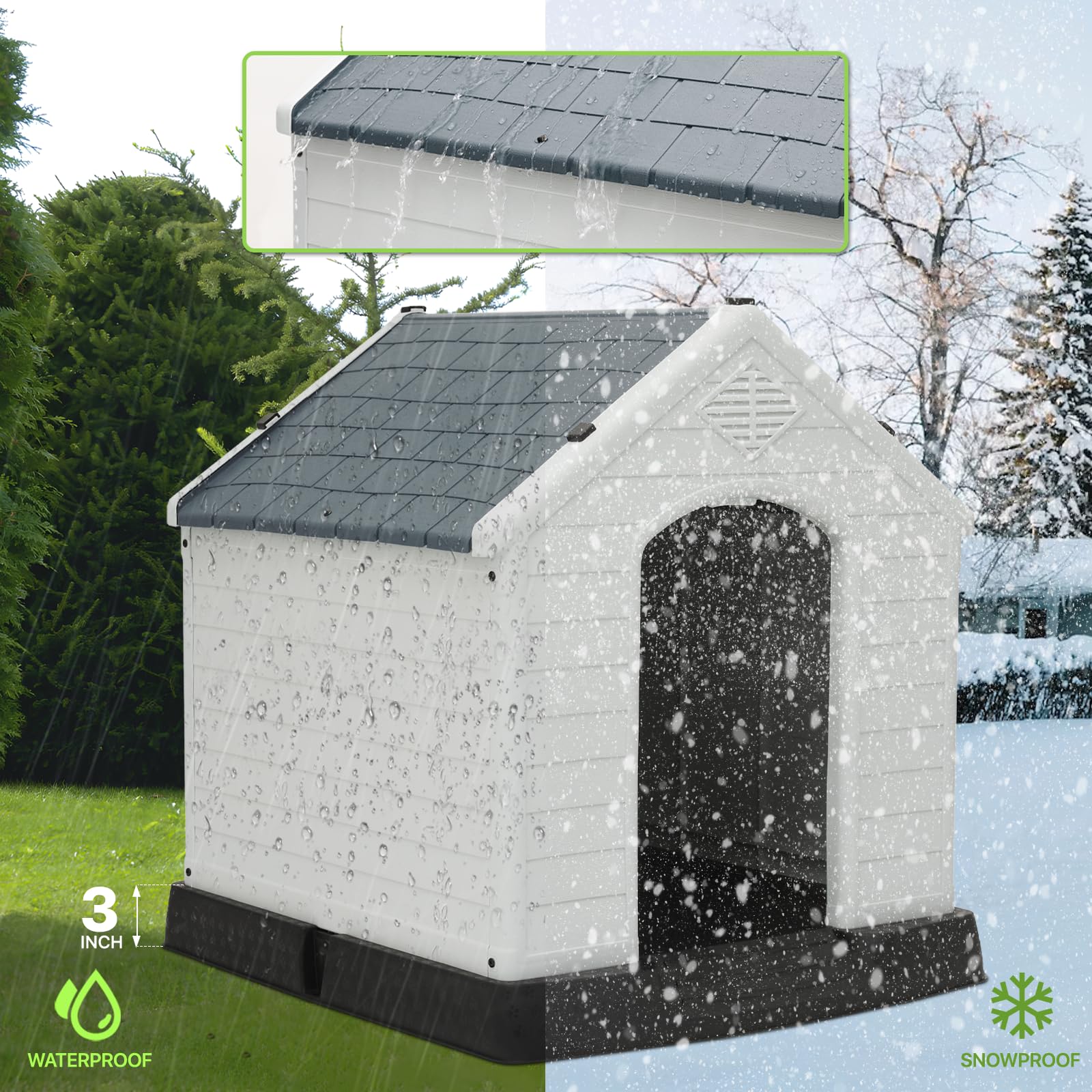 Magshion Dog House, Outdoor Indoor Dog House Puppy Shelter Water Resistant, Plastic Dog Houses For Small Medium Dogs, Dark Gray