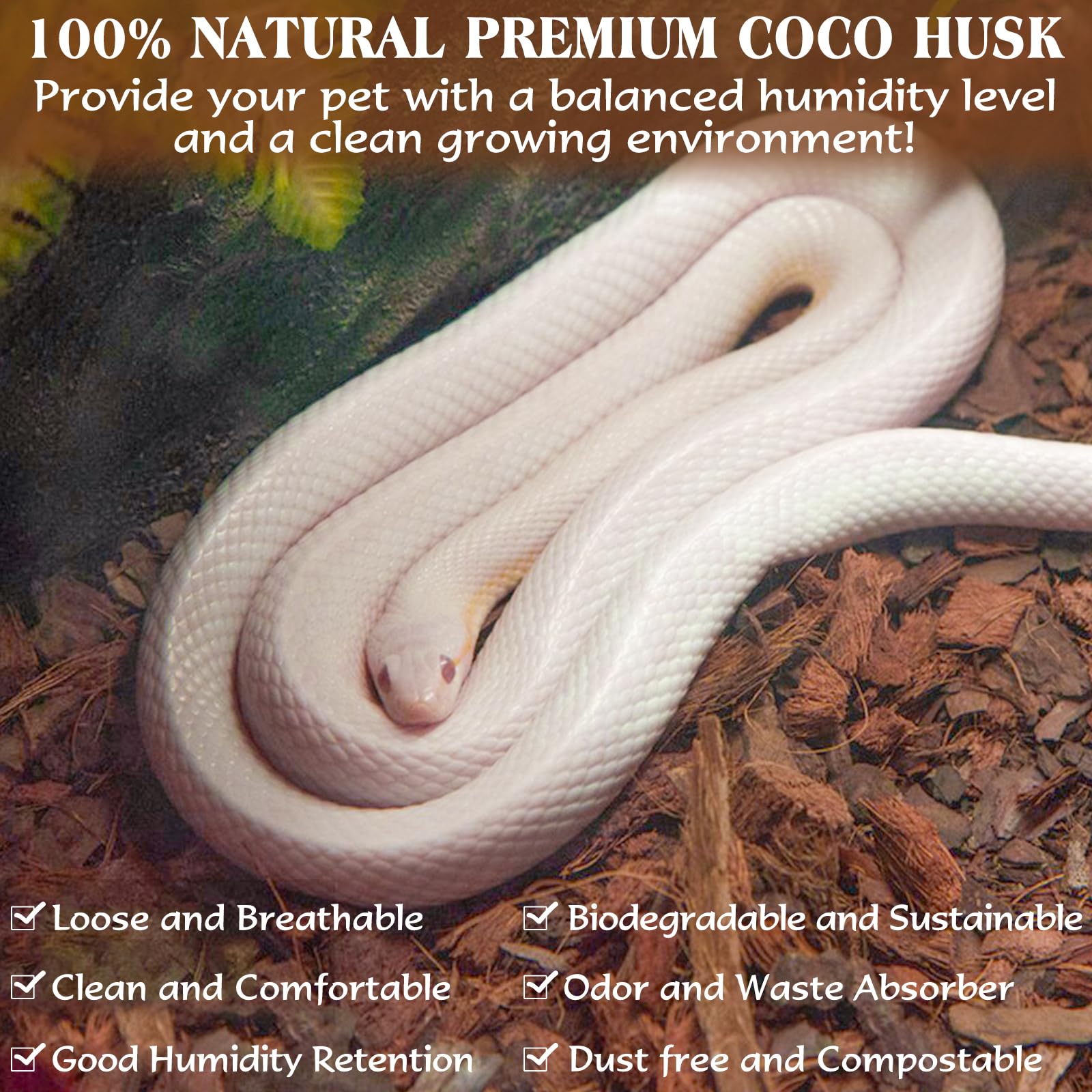 ZeeDix 10LB Coco Fiber Chips Substrate for Reptiles, 72 Quart Coconut Fiber Husk Substrate Mulch Coco Chips Bricks Reptiles Bedd