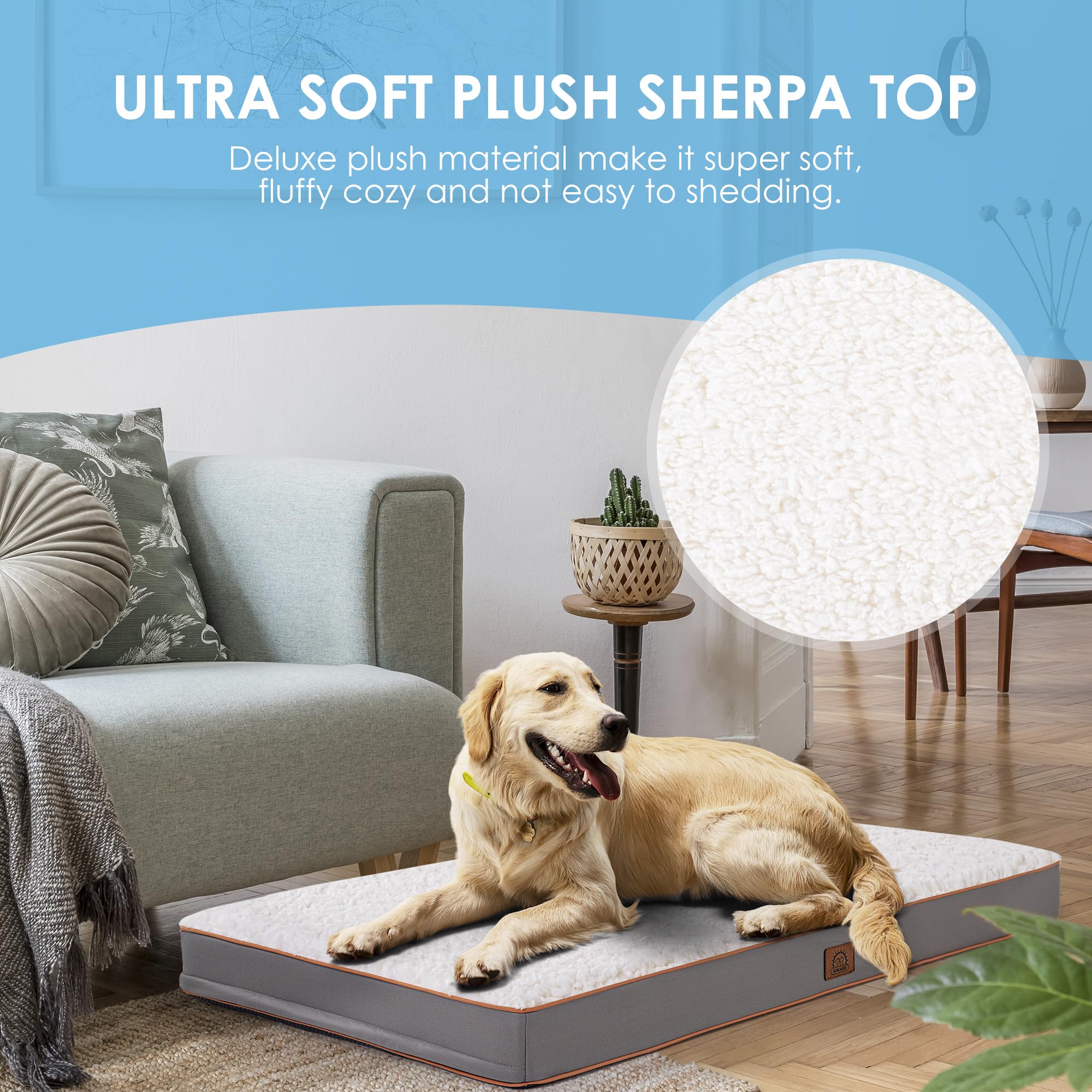 Sunheir Xxl Dog Bed Extra Large Waterproof Dog Bed,Big Orthopedic Dog Beds With Removable Washable Cover For Large Dogs, Pet Bed Mat Egg-Crate Foam, Xxl(44'X32'X3'), Light Grey