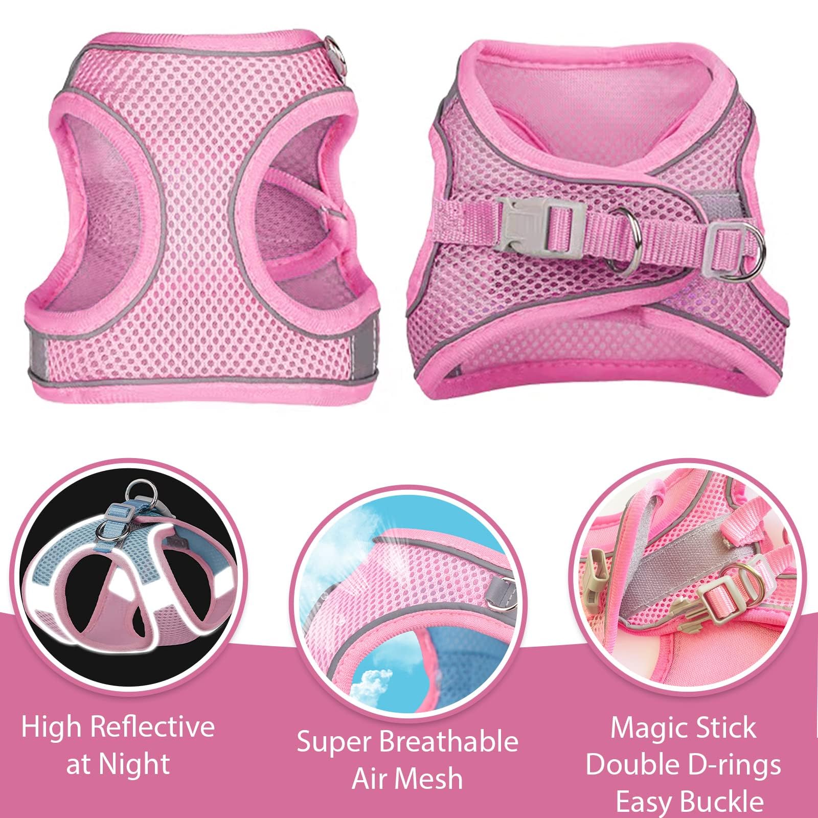 Petpubgnzs Soft Small Dog Harness And Leash Set Mesh Puppy Harnesses Leash Easy Walk Dog Vest Adjustable Reflective No Pull Dogs