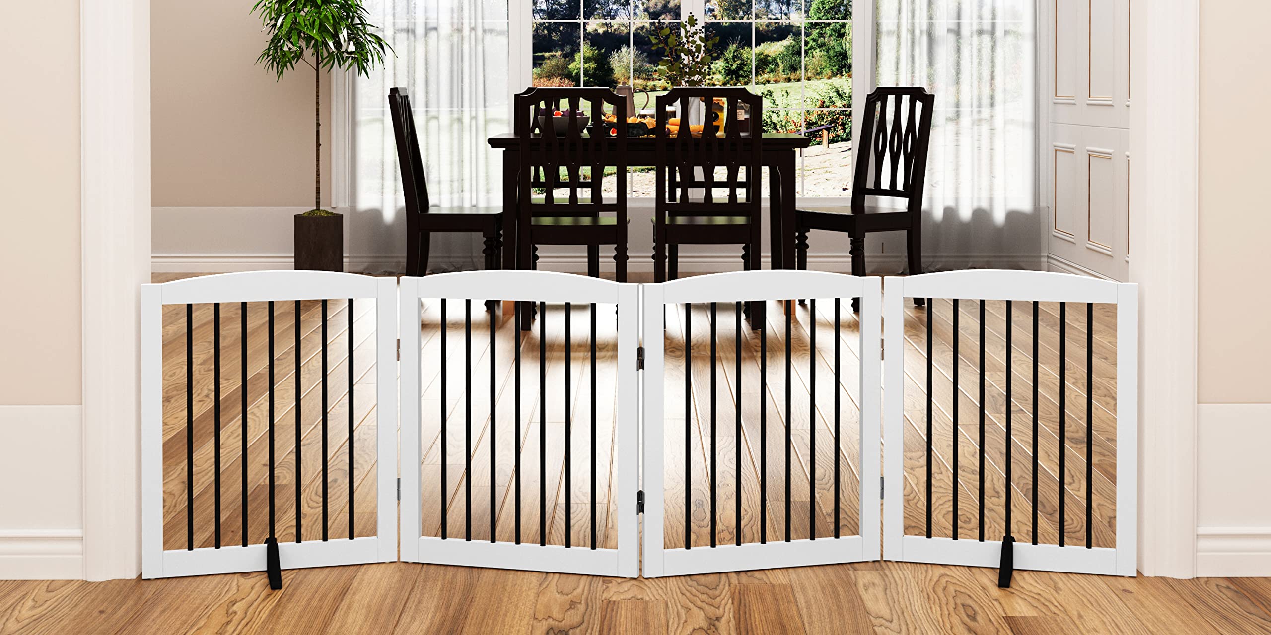 PUPETPO Freestanding Pet Gate for Dogs, Foldable Wooden Dog Gate for House, Indoor Dog Gate for Stair, Doorway, Gates for Dogs I