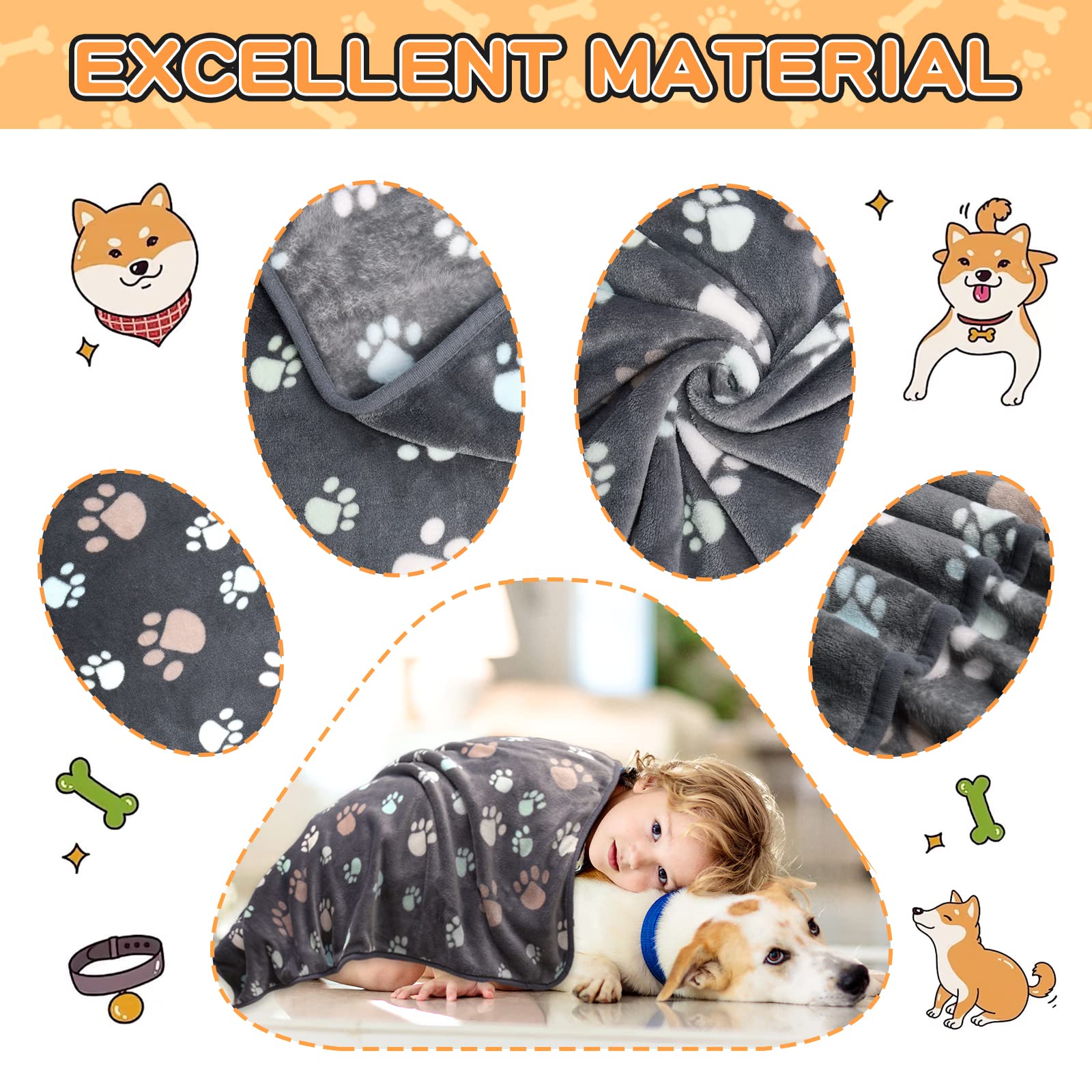 1 Pack 3 Super Soft Fluffy Premium Fleece Pet Blankets - Flannel Throw For Dogs, Puppies & Cats - Grey, 30X20Inch