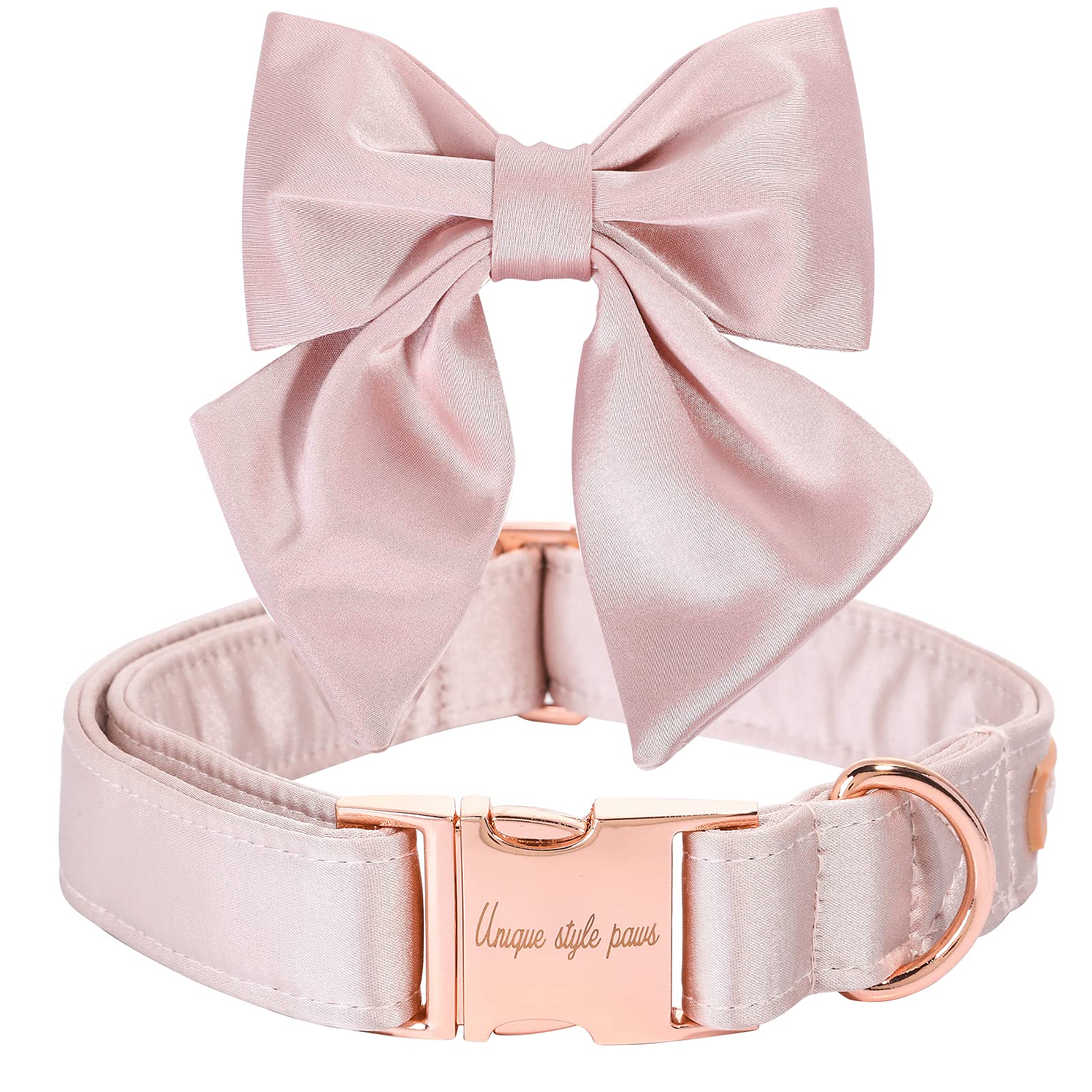 Unique Style Paws Silk Pink Color Dog Collar Adjustable Durable Dog Collar With Bow Wedding Bowtie Collar For X-Large Dogs
