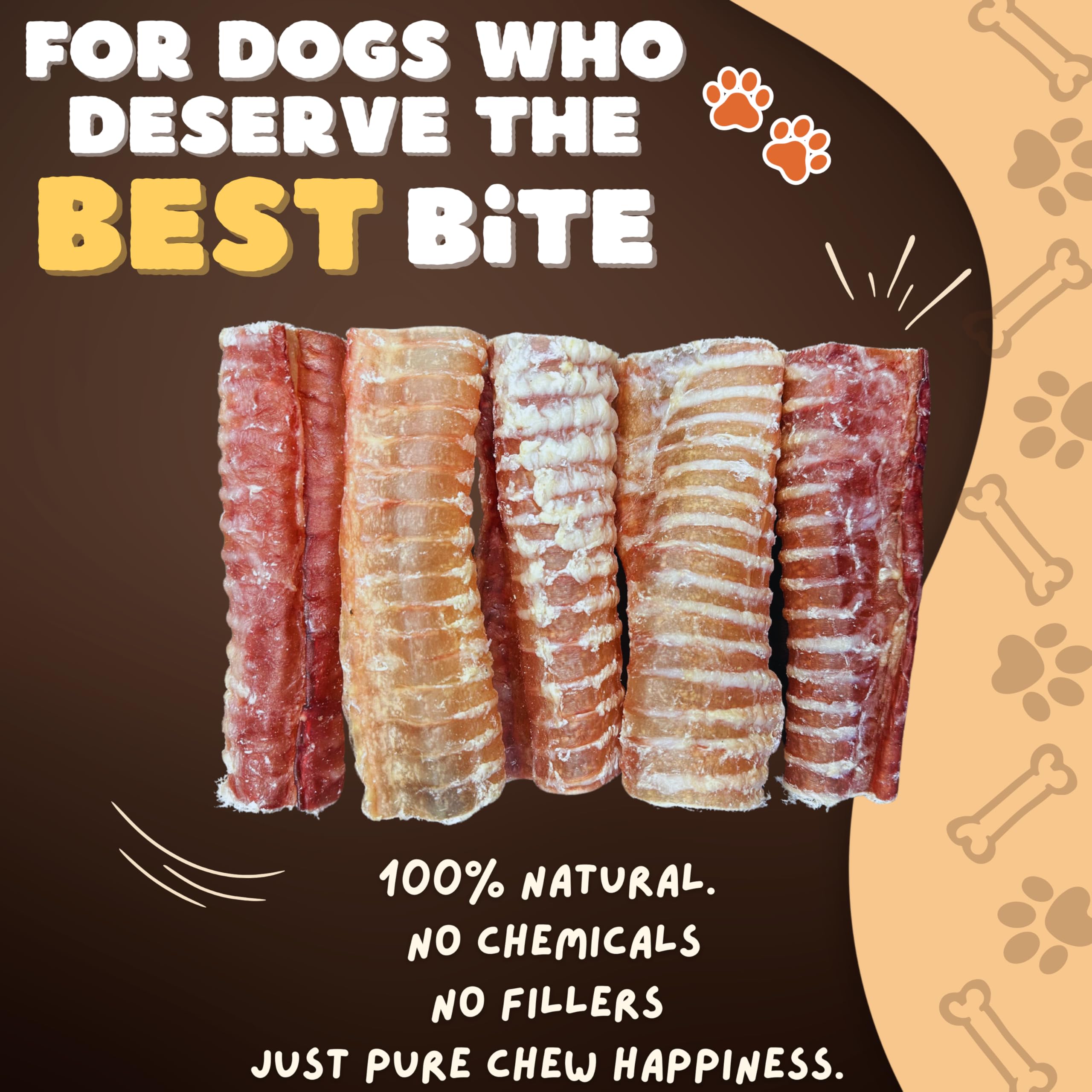 Woofleys Beef Trachea - (6 Inch 20 Pack) - Trachea Treats for Dogs - Natural Source of Glucosamine and Chondrotin for Joint Hea