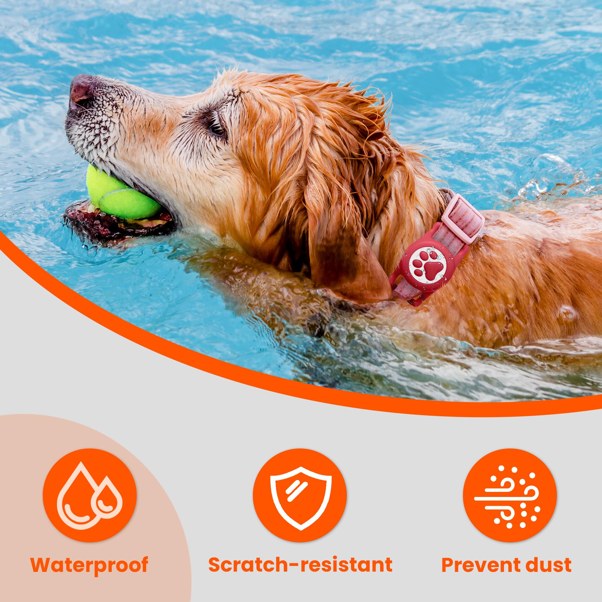 Ilfindyou Waterproof Airtag Dog Collar Holder For Apple Air Tag, Silicone Dog Airtag Holder For Dogs & Cat Collars(Red)