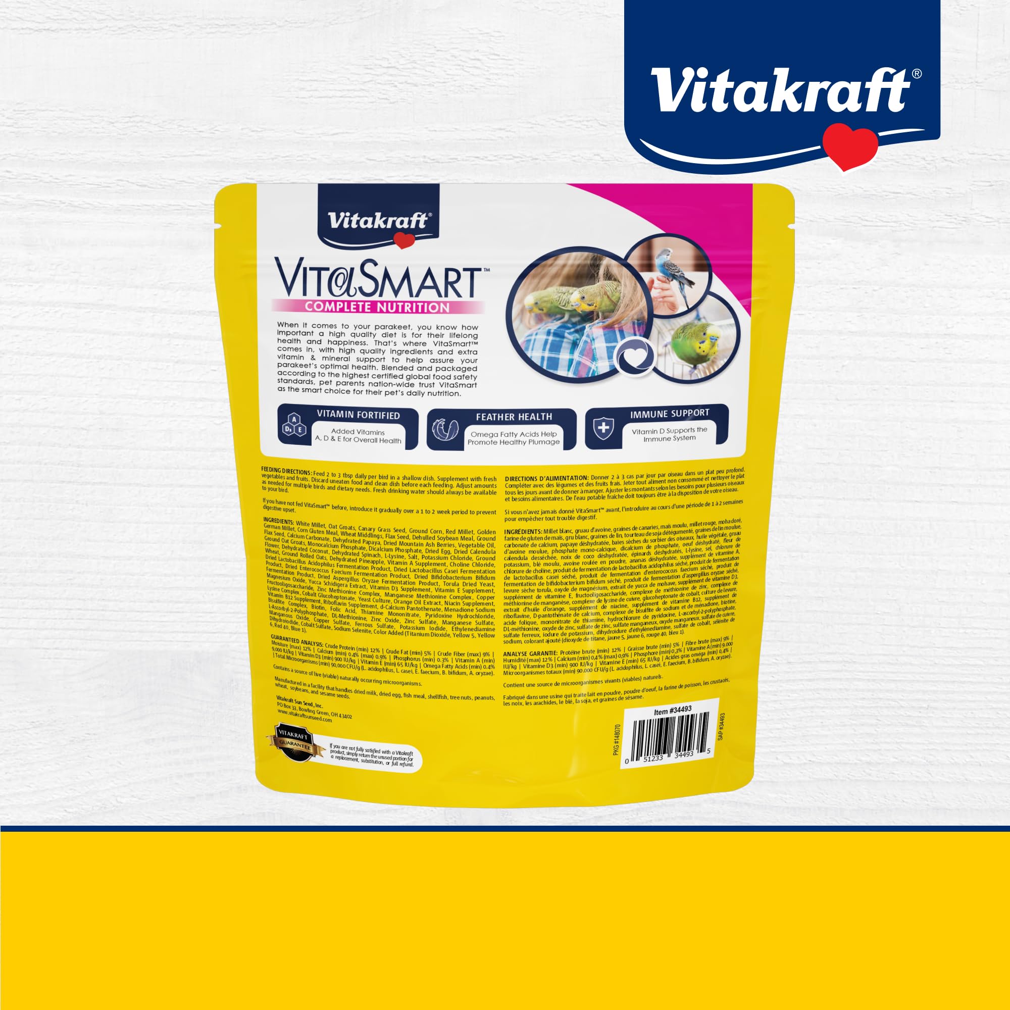 Vitakraft Vita Smart Gourmet Parakeet Food - Vitamin-Fortified - Daily Pet Bird Food 2 Pound (Pack of 1)