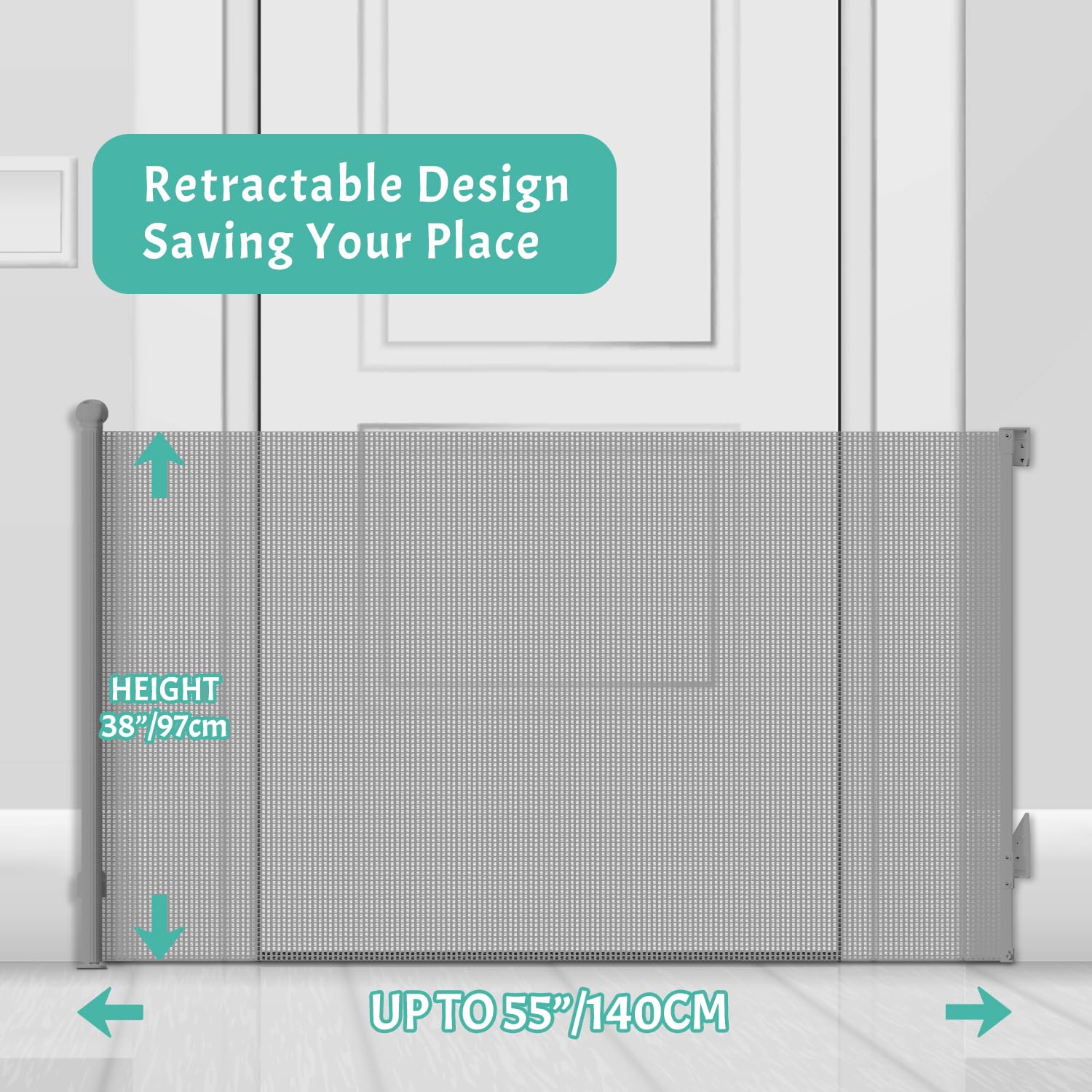 JSQBSECL Retractable Baby Gate, Pet Gate for Stairs, Mesh Dog Gate for Doorways, Safety Locking Gates for Baby Indoor, Stair Gat