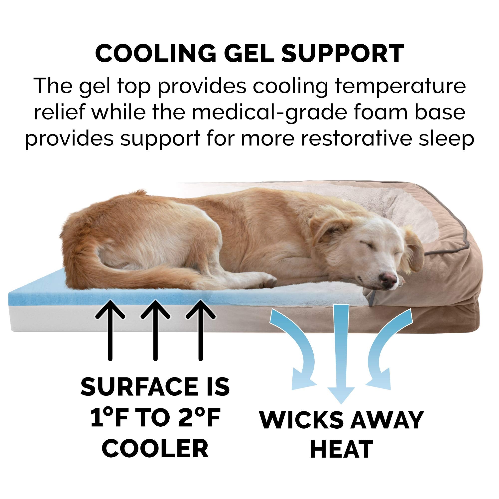 Furhaven Cooling Gel Dog Bed for Large Dogs w/ Removable Bolsters & Washable Cover, For Dogs Up to 95 lbs - Plush & Velvet Waves