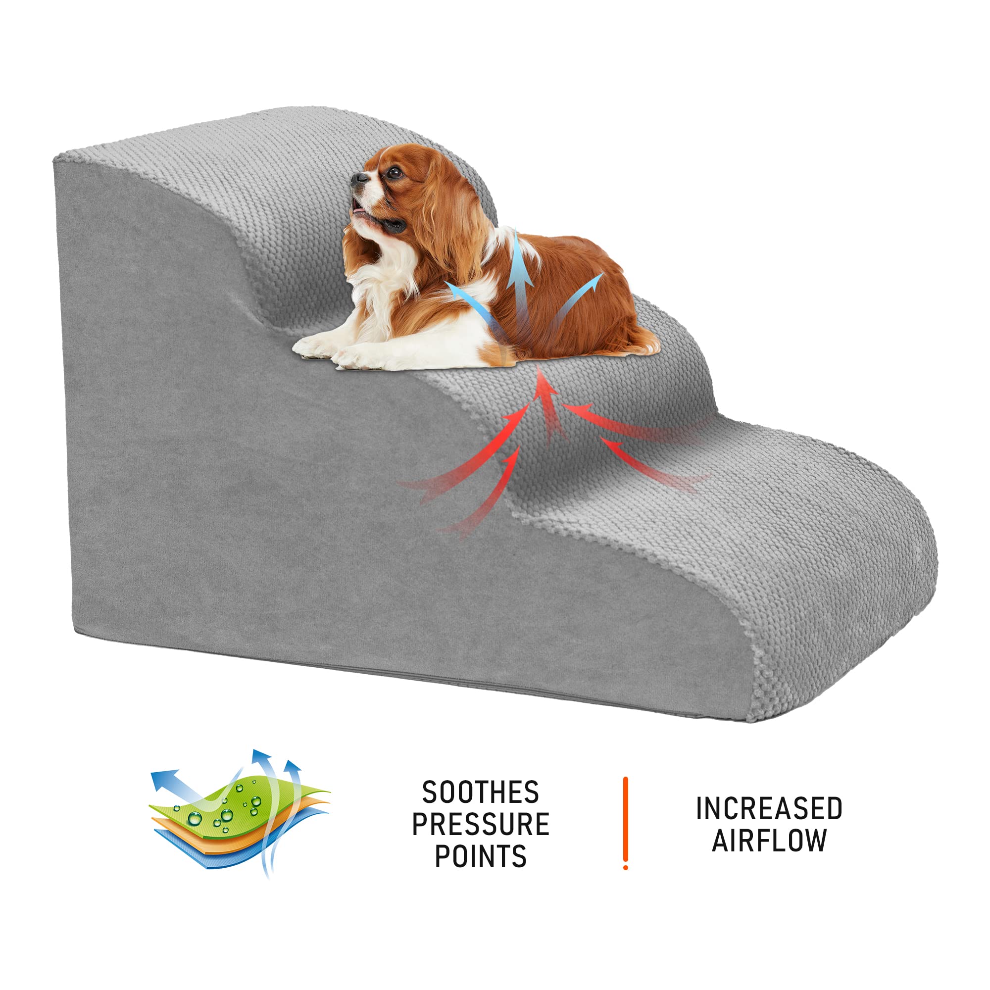 Dog Stairs For Small Dogs, 3 Tiers High Density Foam Dog Ramp, Extra Wide Non-Slip Pet Steps For High Beds Or Couch, Soft Foam Doggie Ladder For Dogs Injured, Older Pets, Small Cats