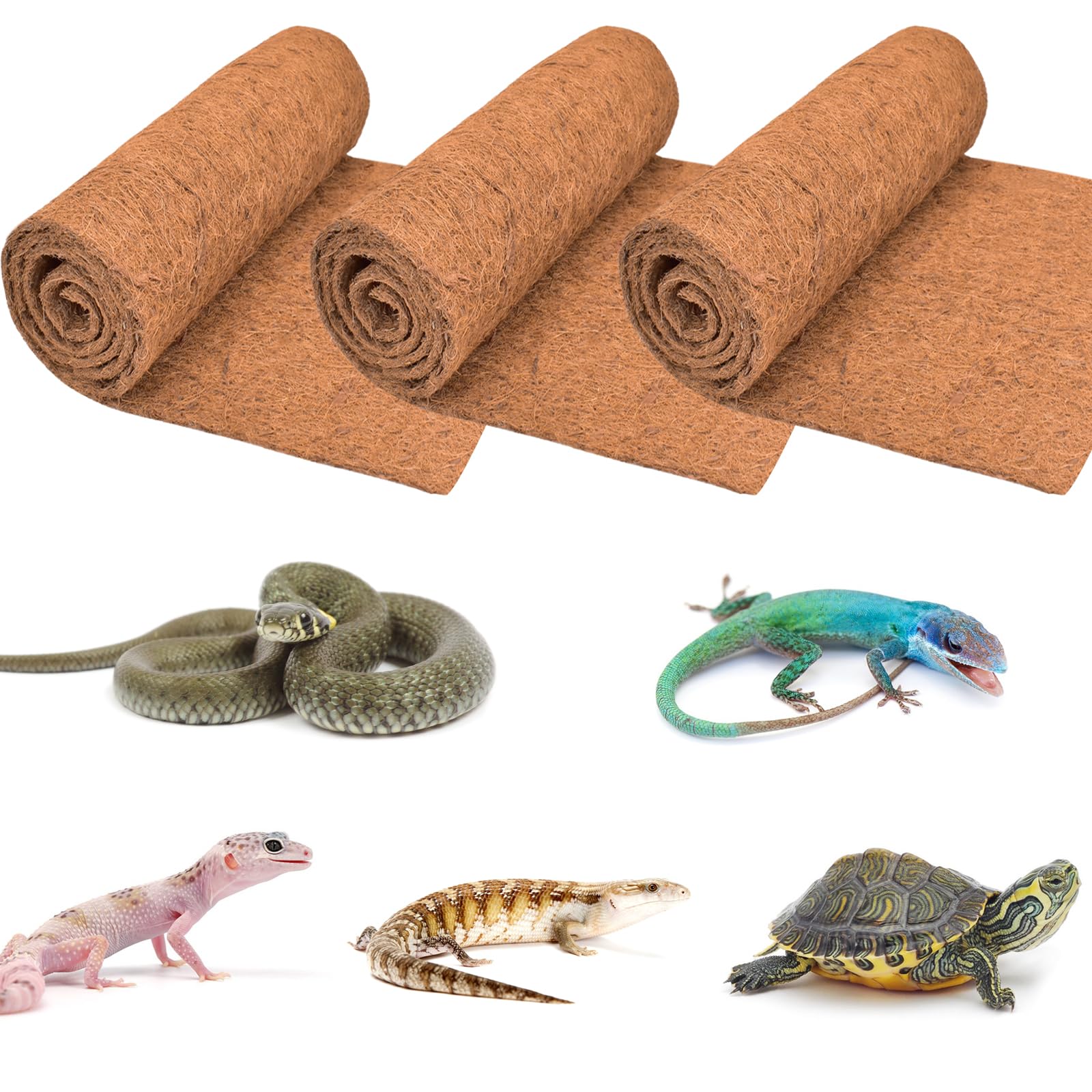 ZeeDix 3 Pieces Coconut Fiber Reptile Substrate Mat, 18 x 36 inches Natural Coco Mat Reptile Carpet Coco Fiber Liner Turtle Bedd