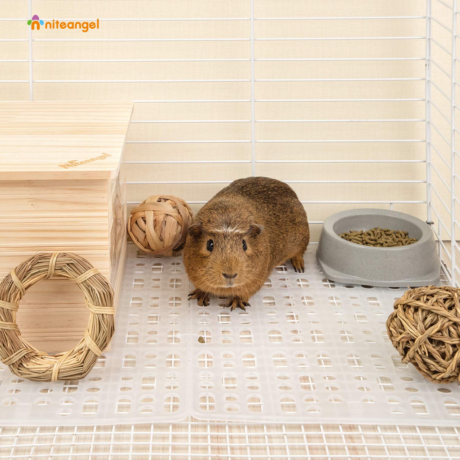 Niteangel 2 Pieces Rabbit Playpen Feet Mats For Cage, Comes With 4 Fixed Tabs (White)