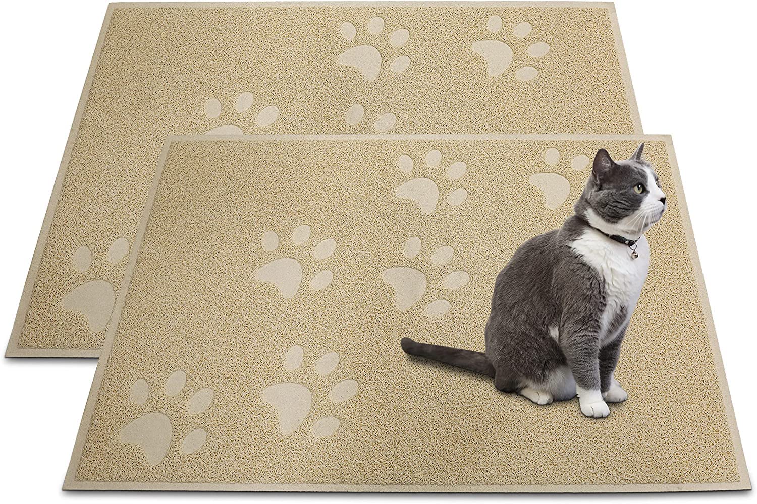 Andalus Large Cat Litter Mat, Pack Of 2 - Waterproof, Non-Slip & Easy To Clean Cat Litter Box Mat For Extra Efficient Pet Litter-Trapping, Beige (30” X 18”)