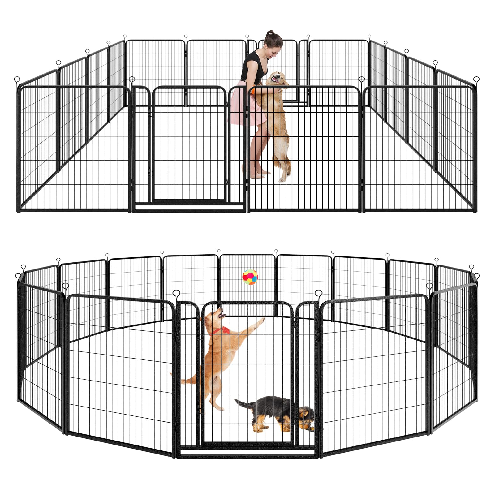 Kfvigoho Dog Playpen Outdoor Extra Wide 16 Panels Heavy Duty Dog Fence 40'' Height Anti-Rust With Doors Portable For Rv Camping 