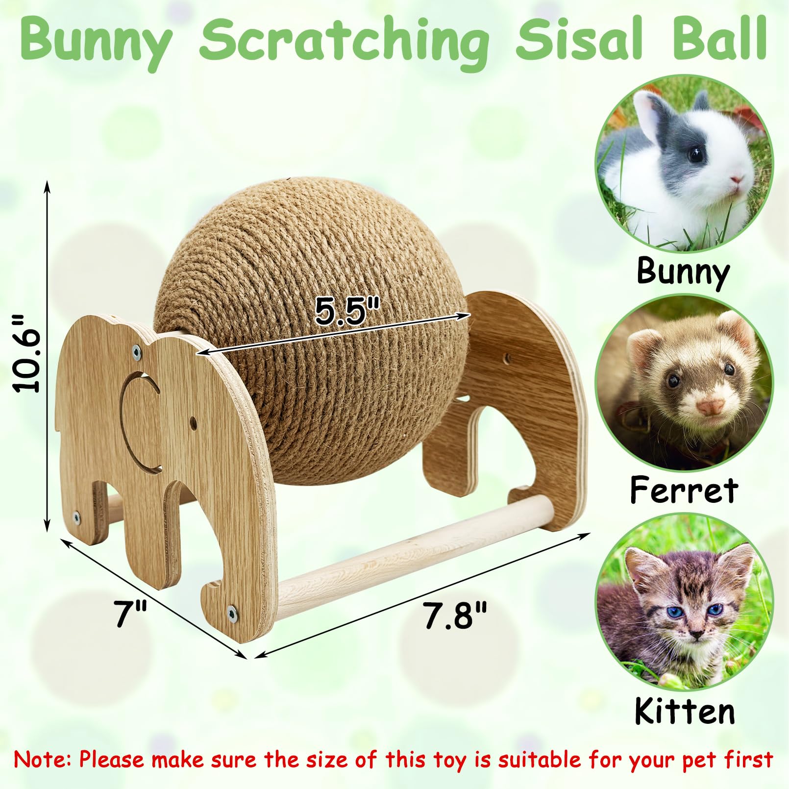 Fhiny Rabbit Scratch Toy, Natural Sisal Rabbit Scratching Ball Cute Sisal Rope Bunny Claw Scratcher Rotating Ball Interactive To