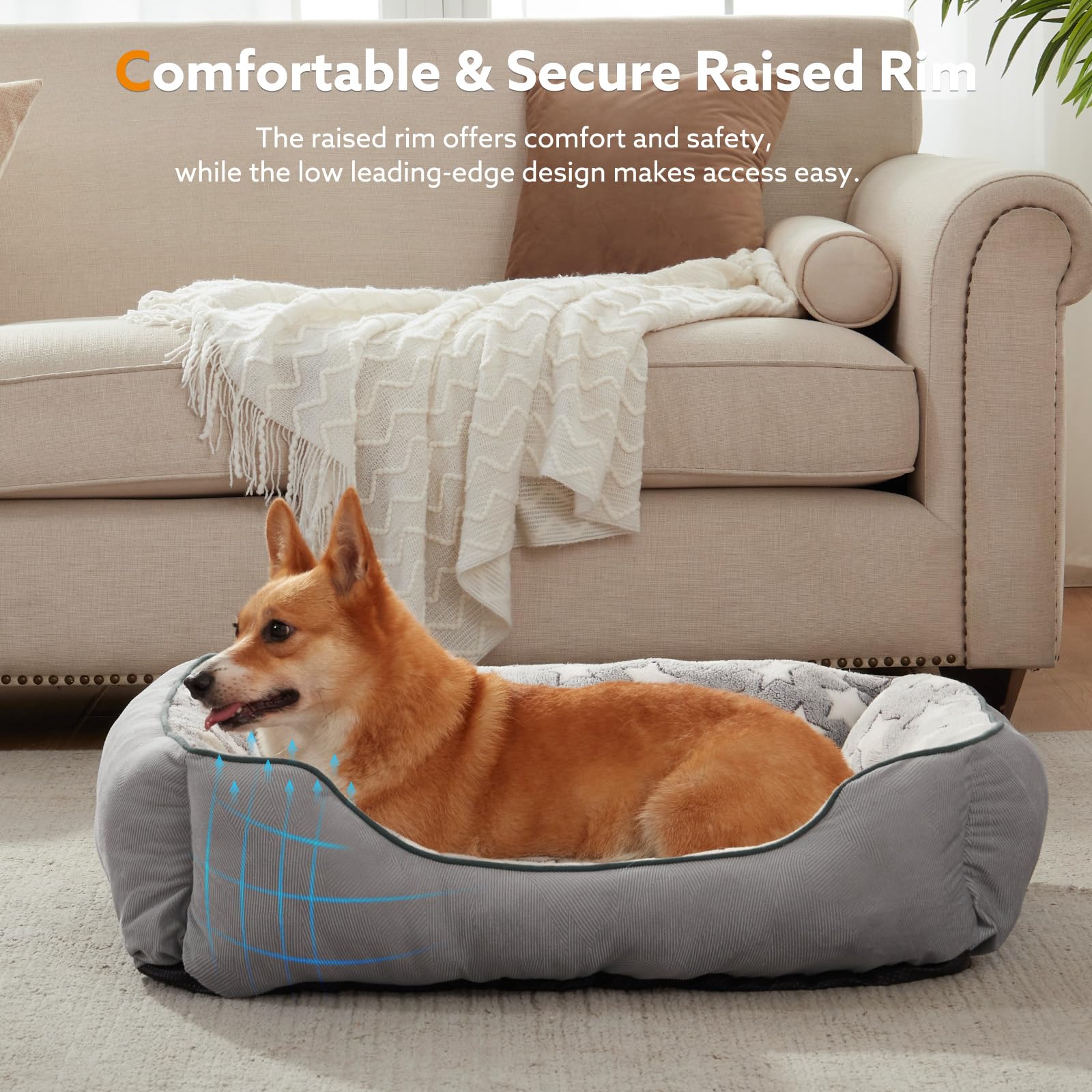 SIWA MARY Rectangle Dog Bed for Small Medium Dogs, Calming Dog Bed Medium Size Dog, Orthopedic Dog Sofa Bed, Warming Soft Calmin