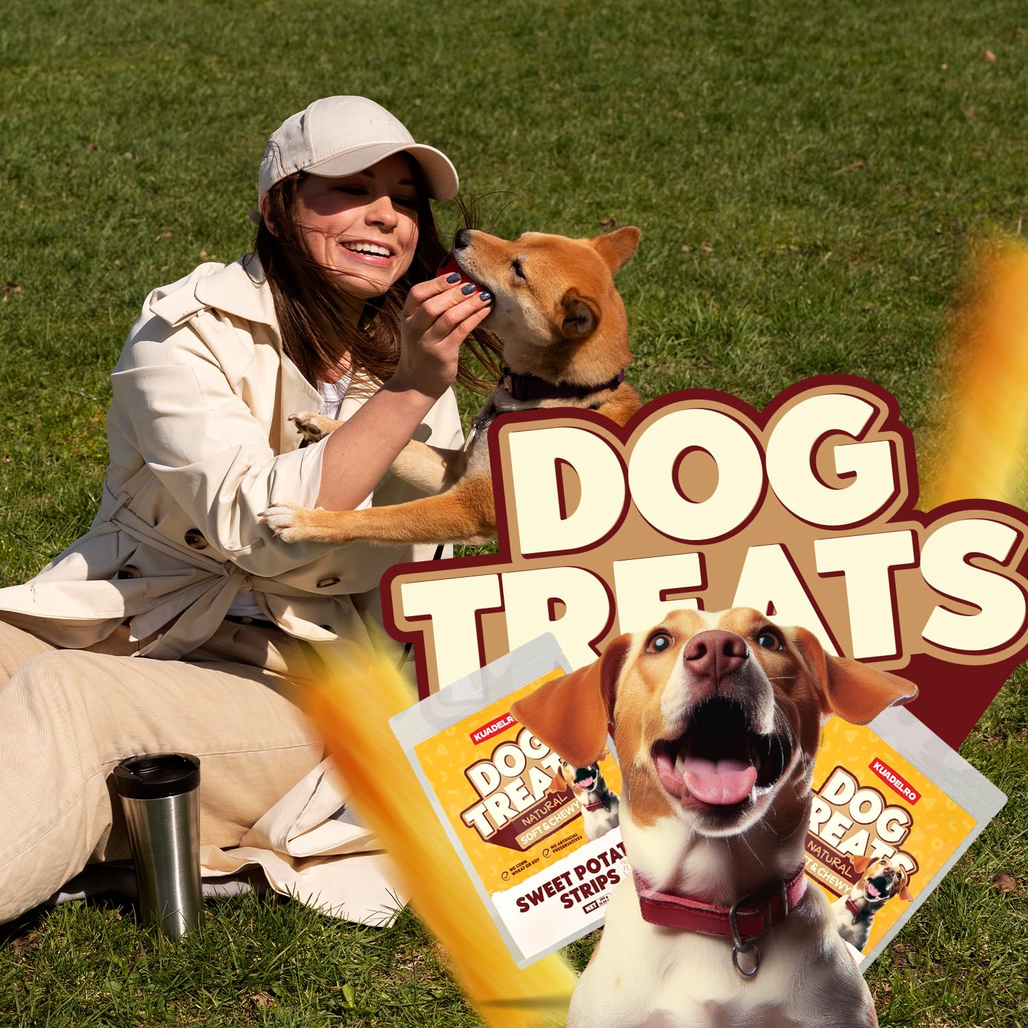 KUADELRO Sweet Potato Dog Treats, Healthy Natural Training Treats for Dog Snacks Low Fat Soft Chews for Small Medium Large Breed