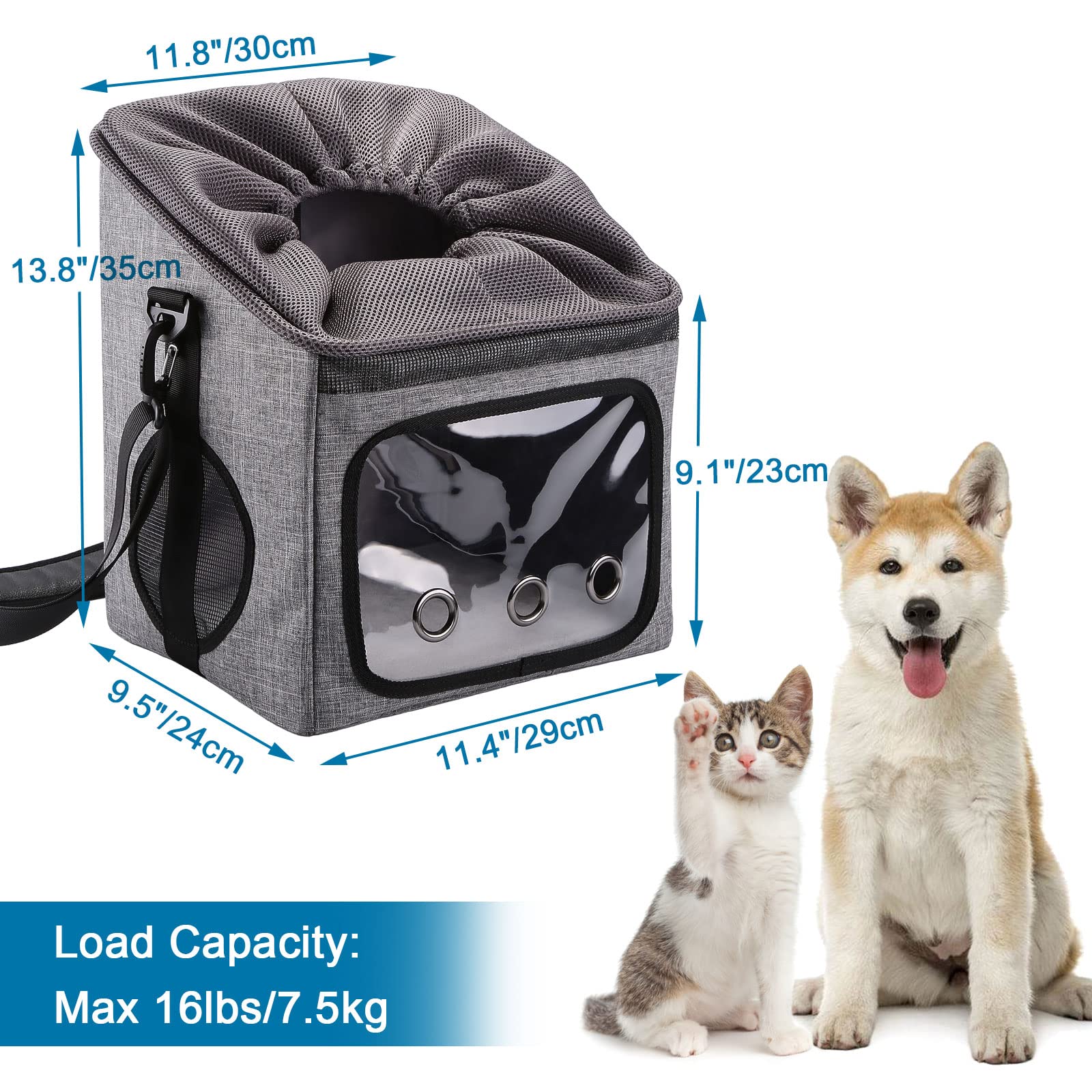 Ownpets Dog Bike Basket Foldable Pet Carrier, Dog Car Booster Seat With Mesh Windows, Adjustable Shoulder Bag Portable Breathable Bicycle Basket Bag For Dogs And Cats