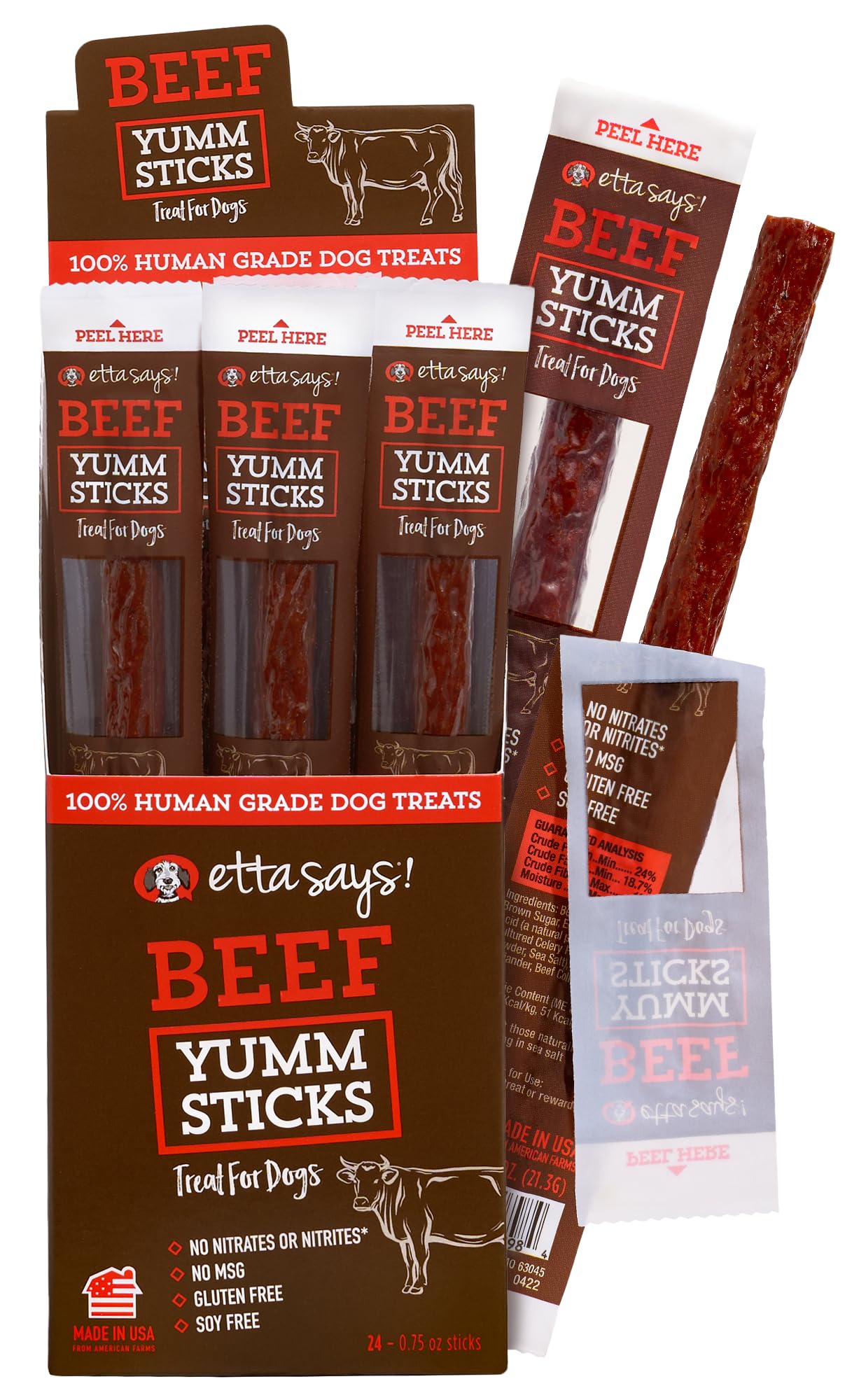 etta says! Yumm Sticks - Real Meat Beef Dog Jerky Treats - Human Grade - Made in The USA (24 Count Pack of 1)