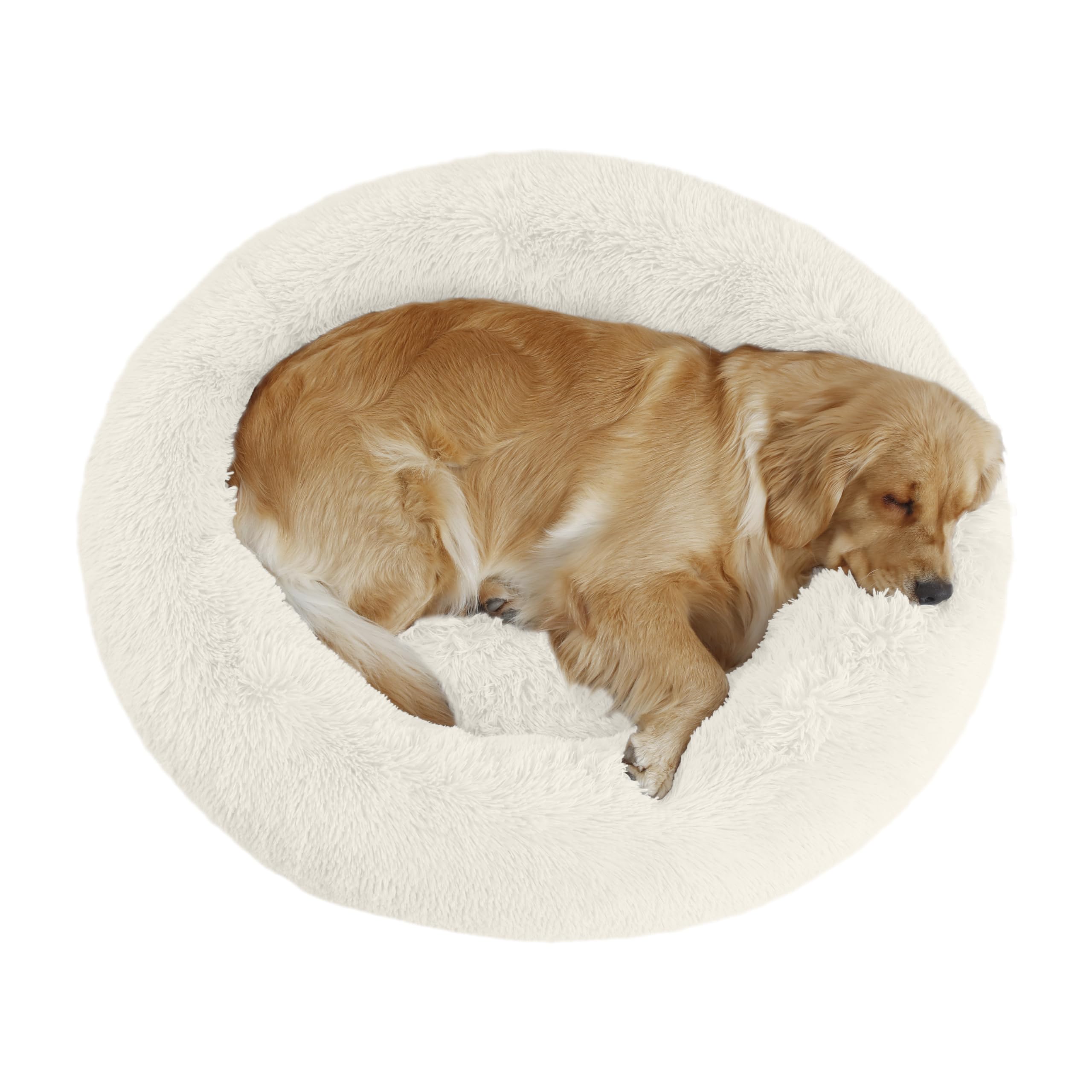 Bunlitent 39'' Inch Calming Dog Bed, Anti-Anxiety Donut Bed For Medium Large Dogs, Warming Cozy Soft Cute Round Washable, Marshm