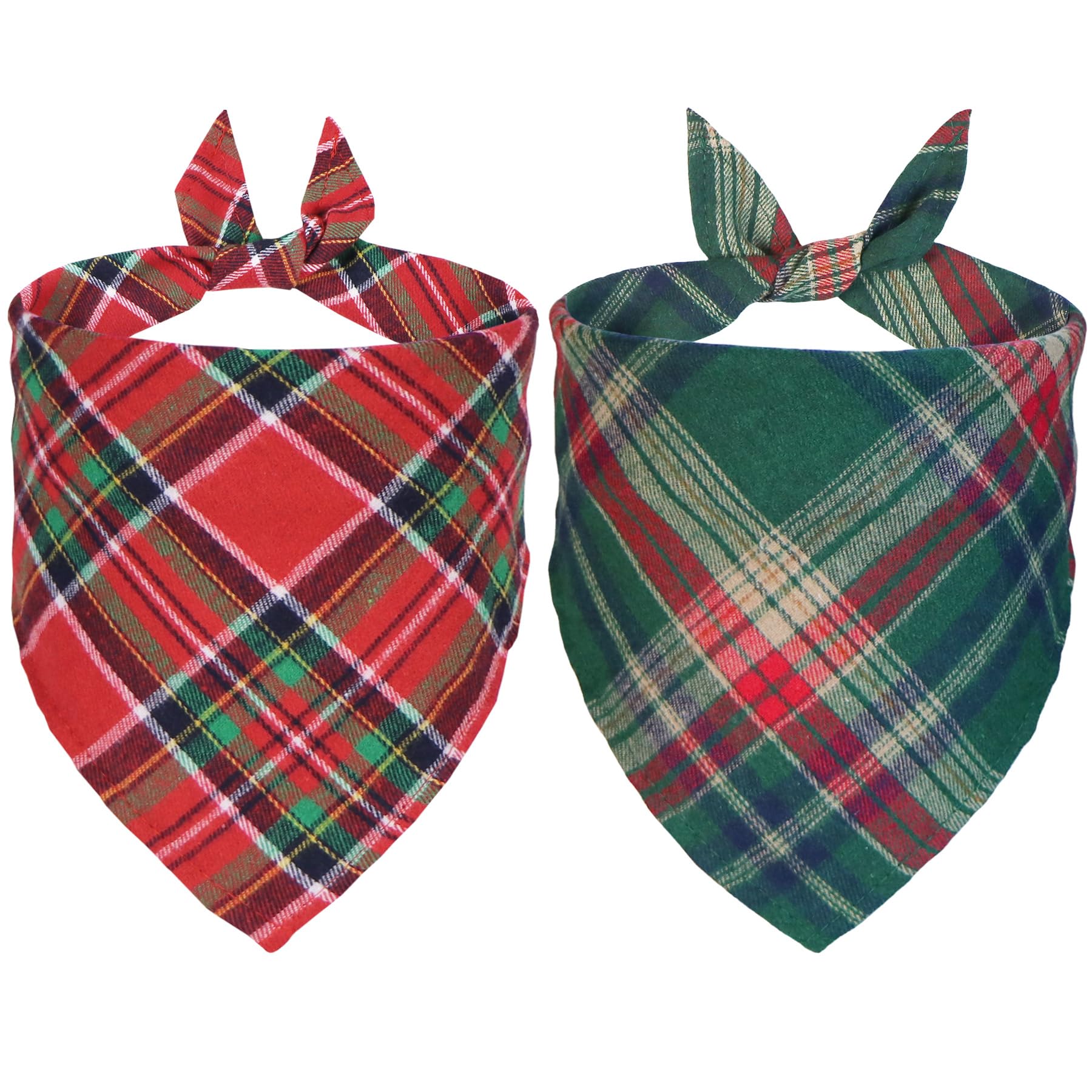 Stmk 2 Pack Christmas Dog Bandanas, Multi Size Dog Christmas Bandana, Premium Cotton Fabric Plaid Holiday Bandanas For Large X-L